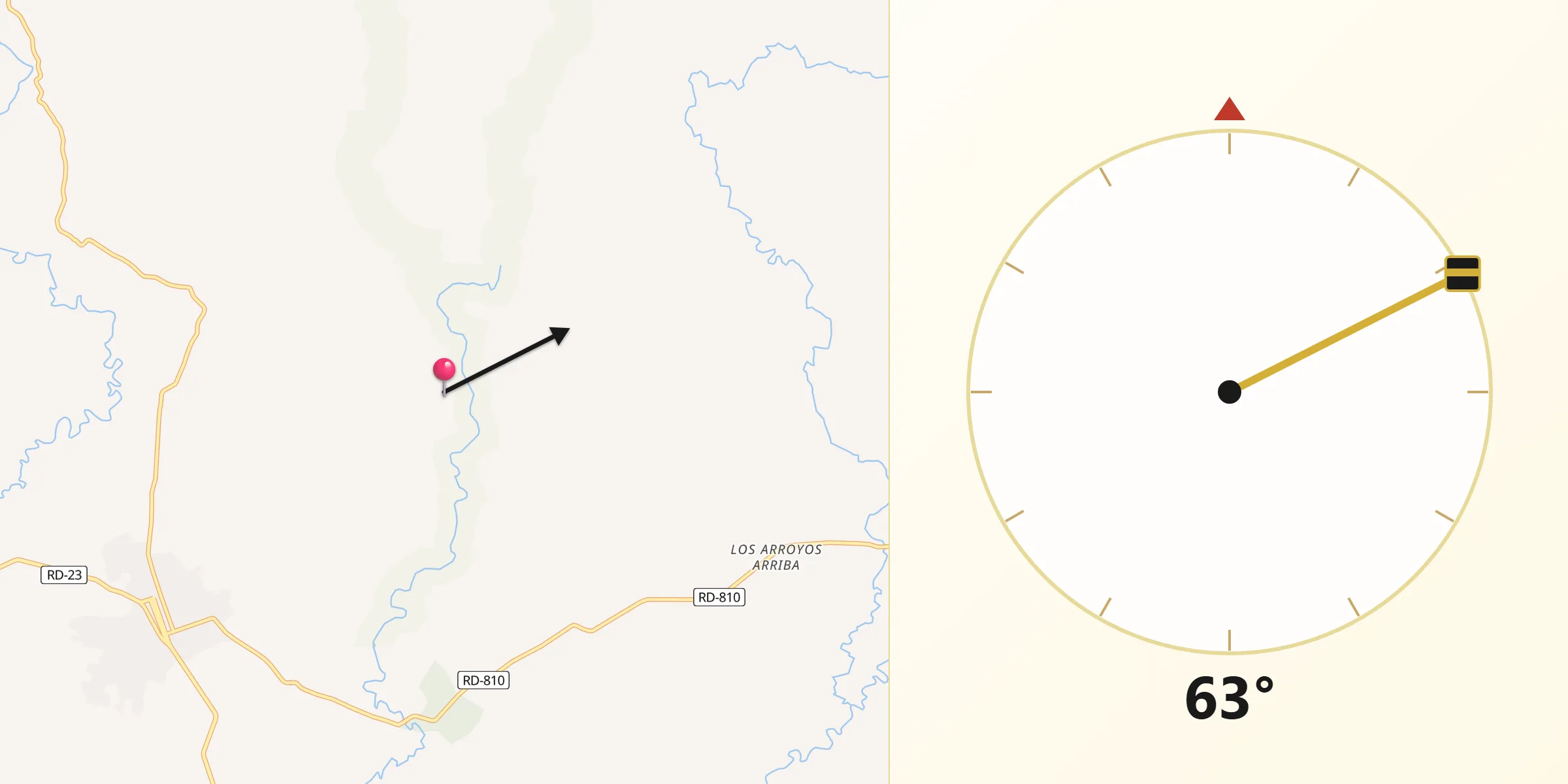 Dirección de la Qibla desde Bayaguana