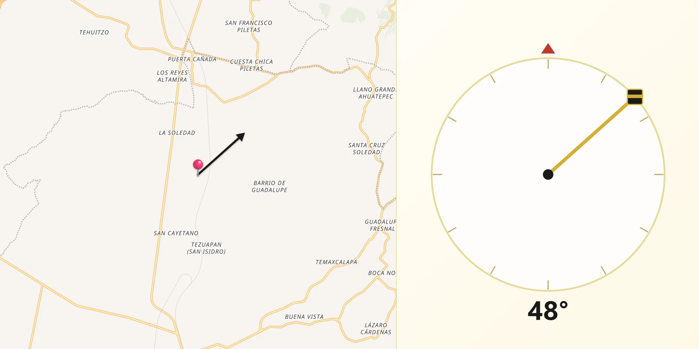 Dirección de la Qibla desde San Antonio Soledad
