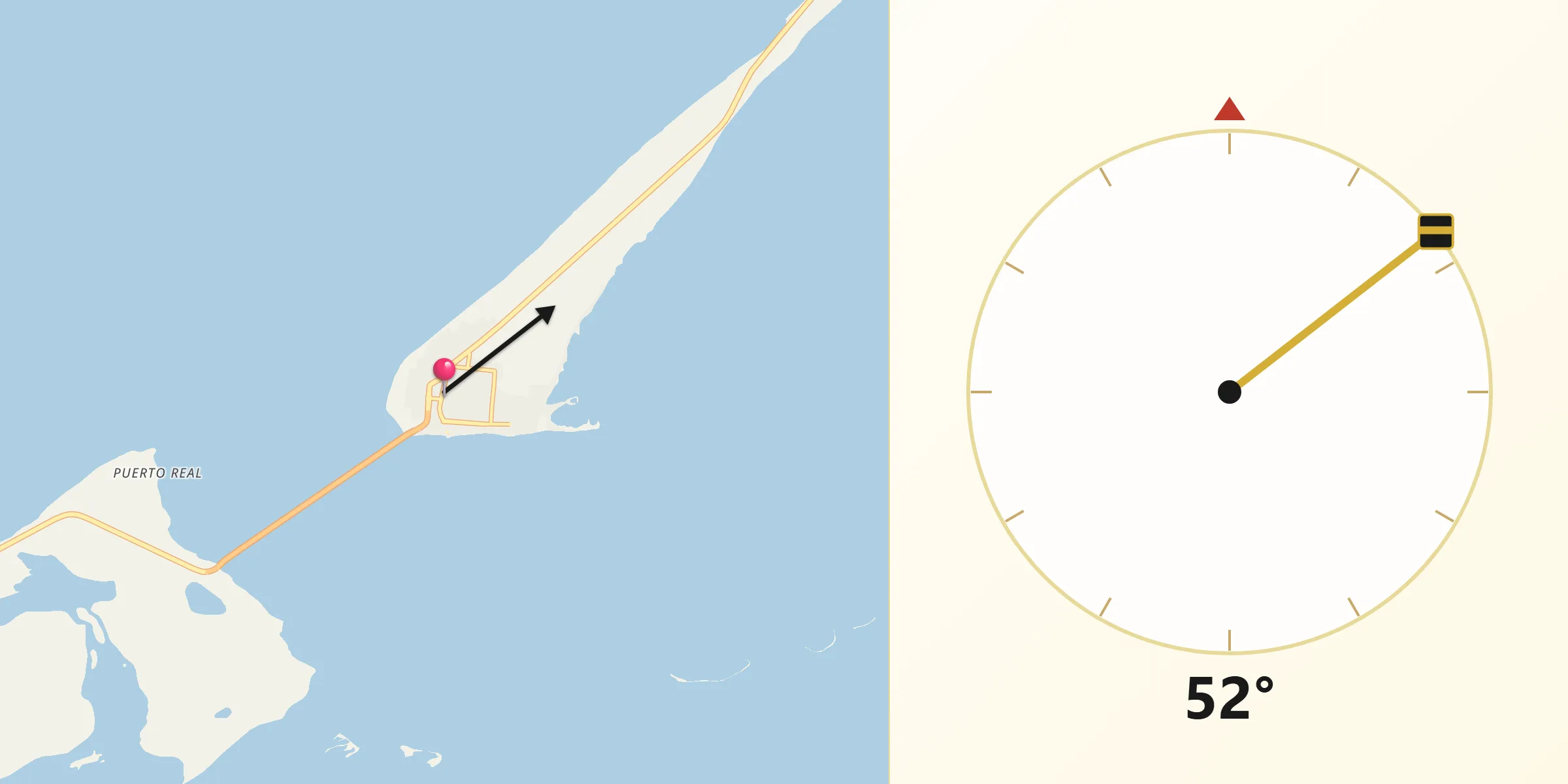 Dirección de la Qibla desde Isla Aguada