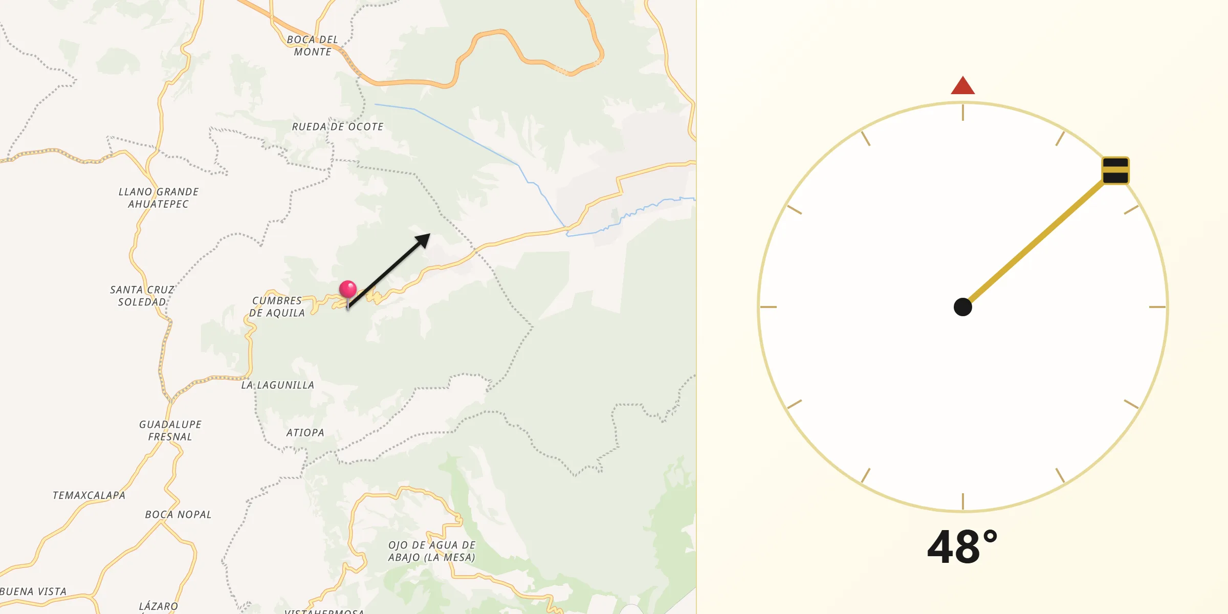 Dirección de la Qibla desde Aquila