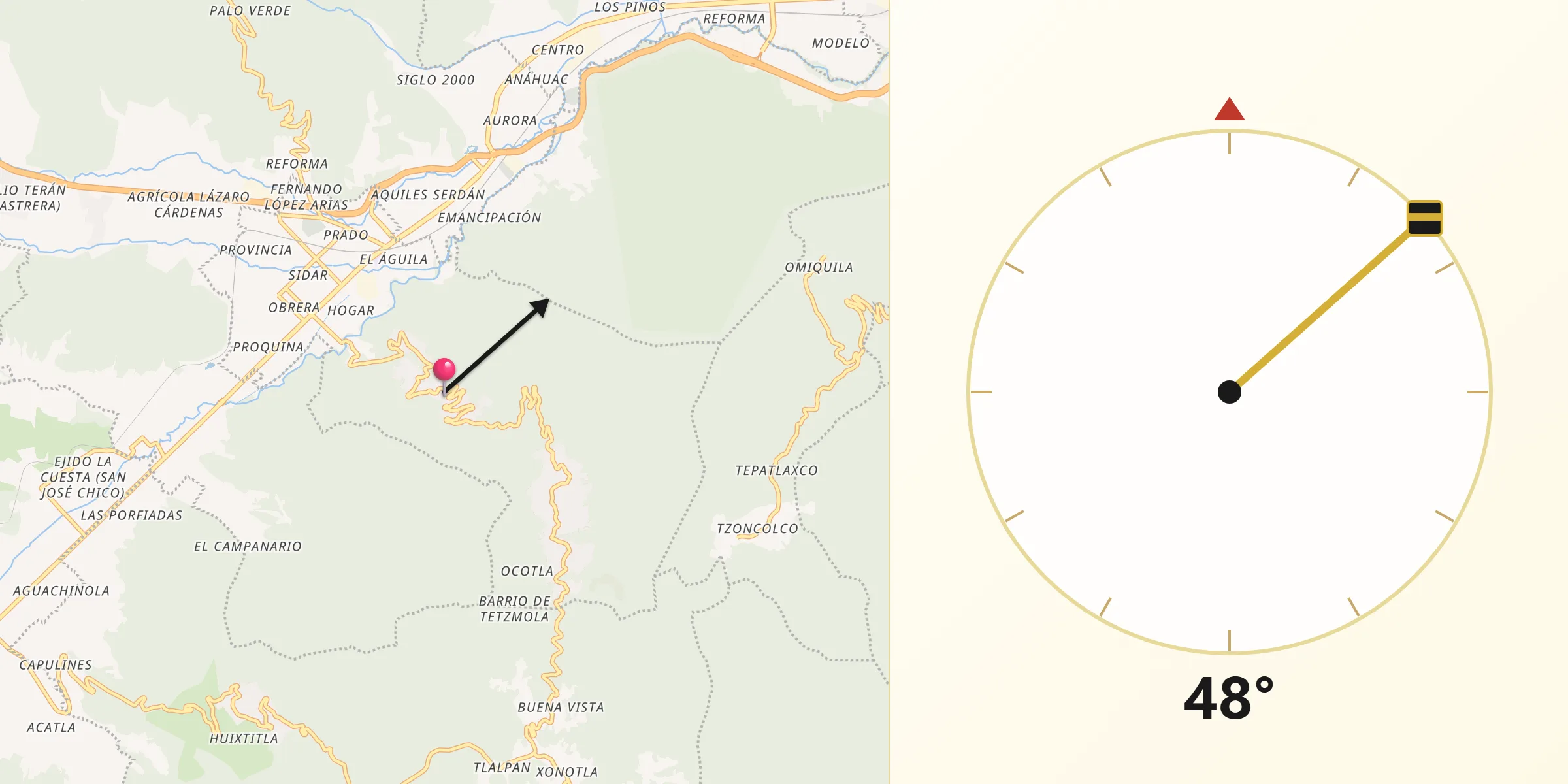 Dirección de la Qibla desde La Cuesta