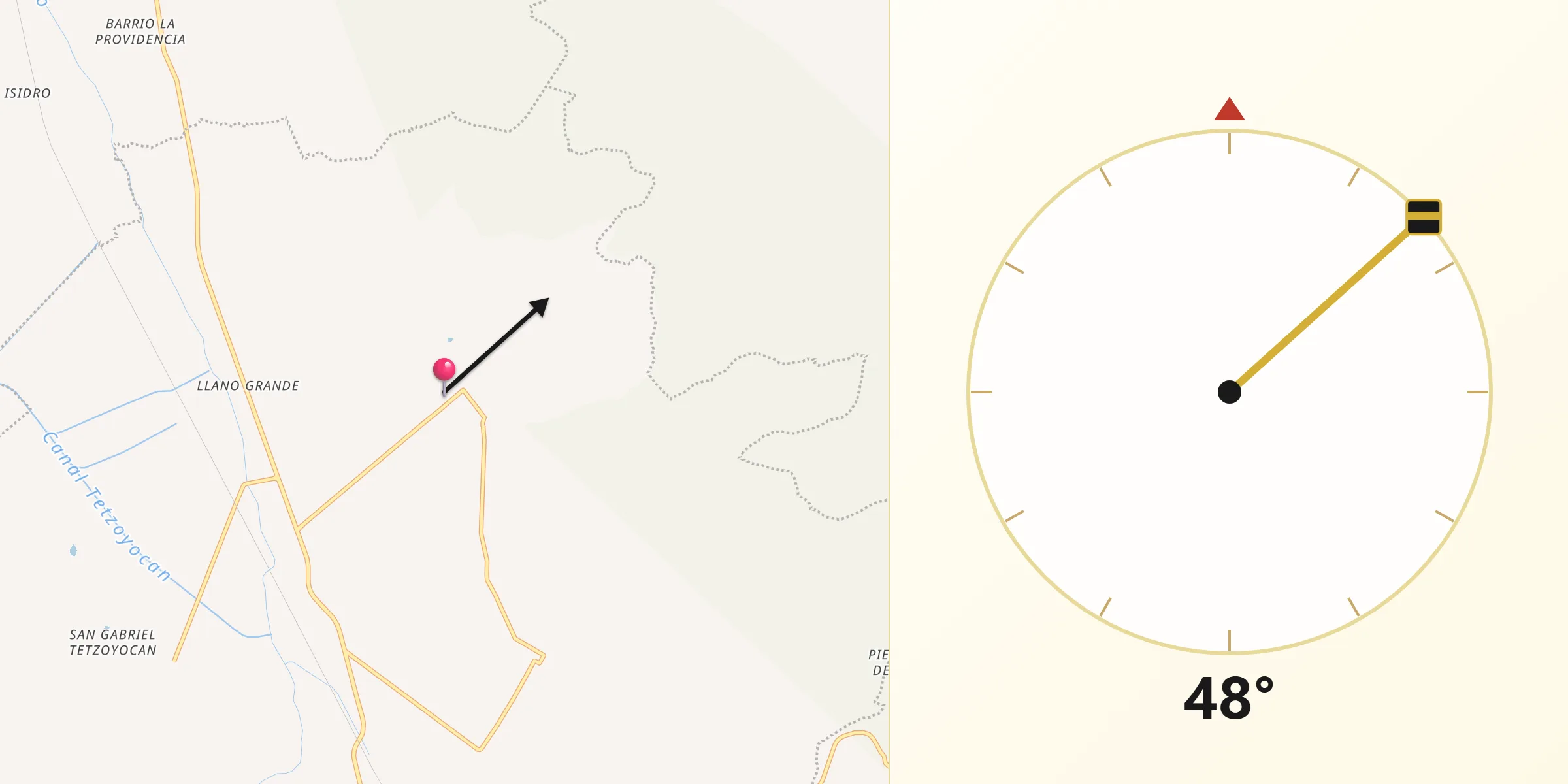 Dirección de la Qibla desde Ocotlán de Venustiano Carranza