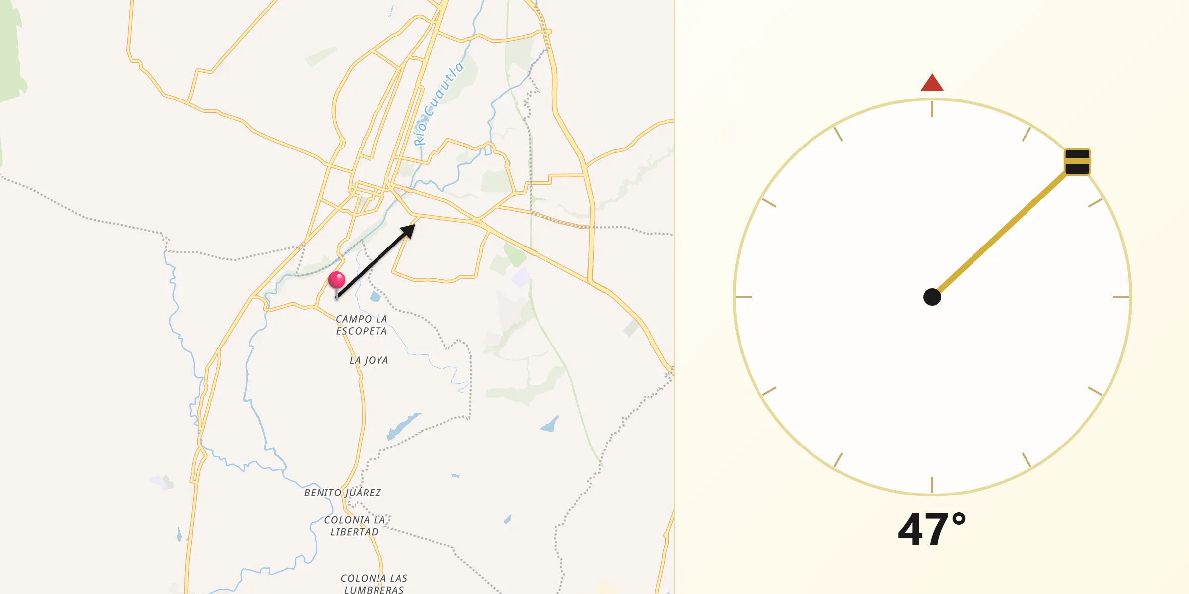 Dirección de la Qibla desde San Pedro Apatlaco