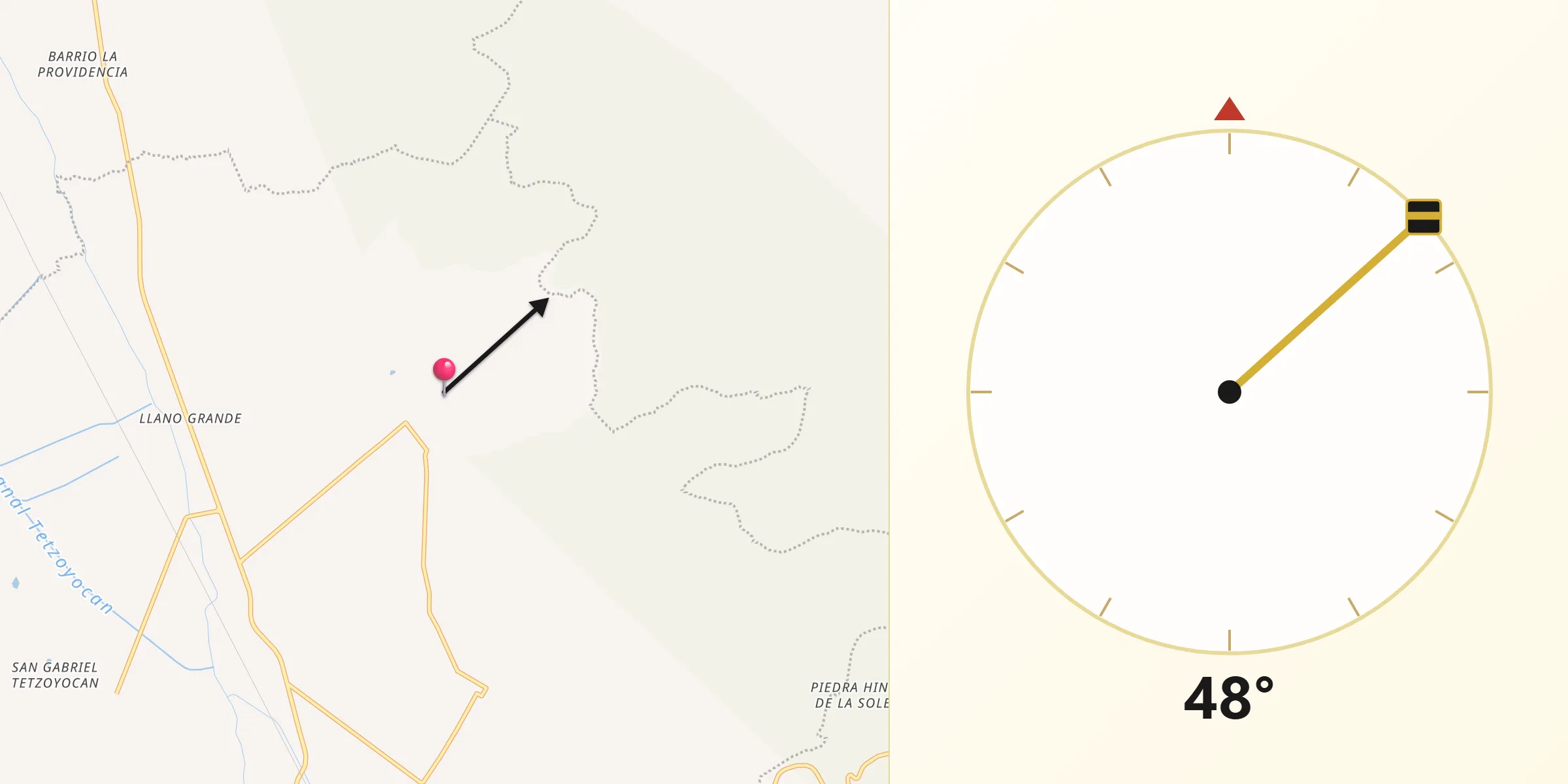 Dirección de la Qibla desde Yehualtepec