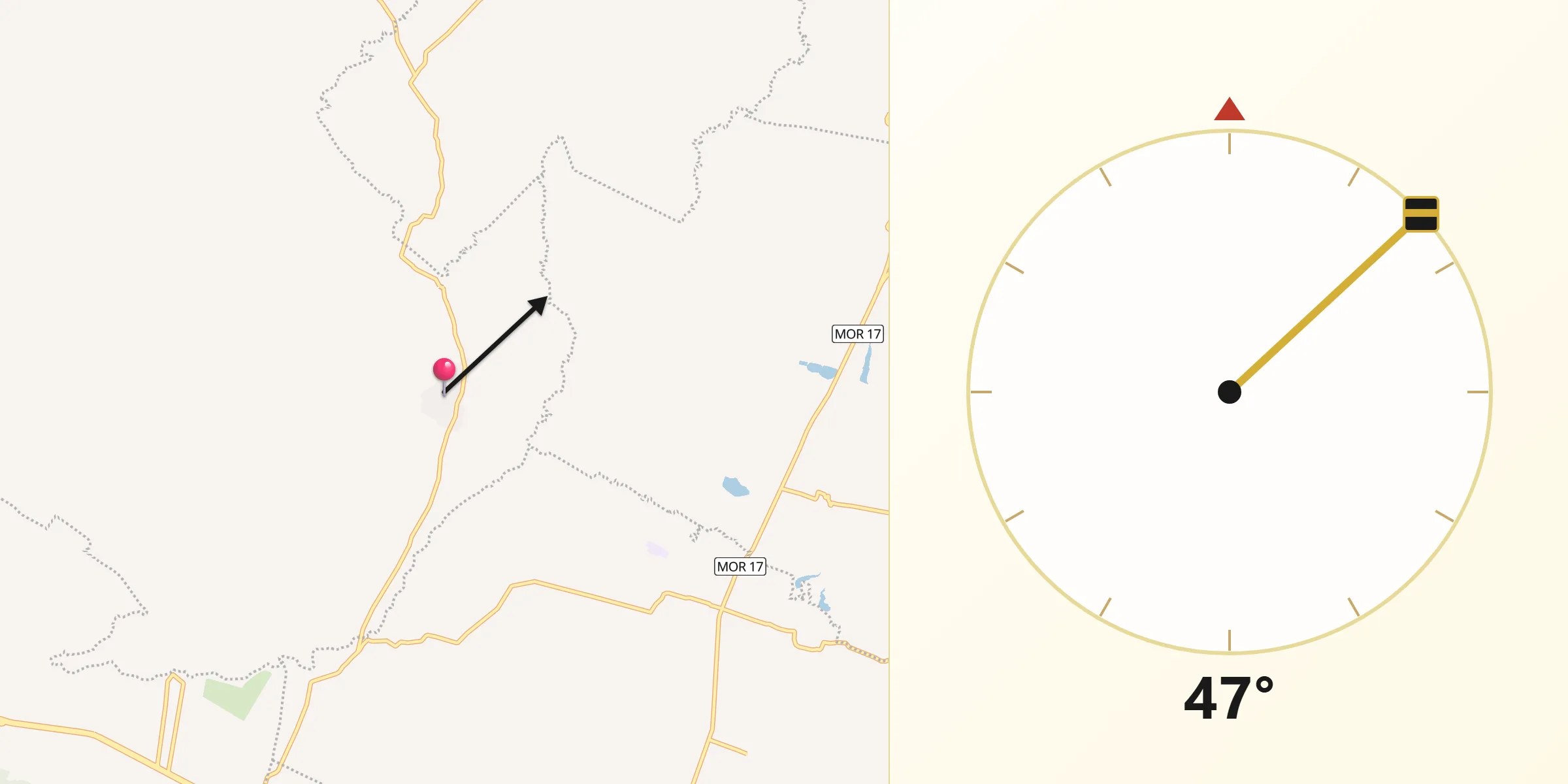 Dirección de la Qibla desde Tecajec