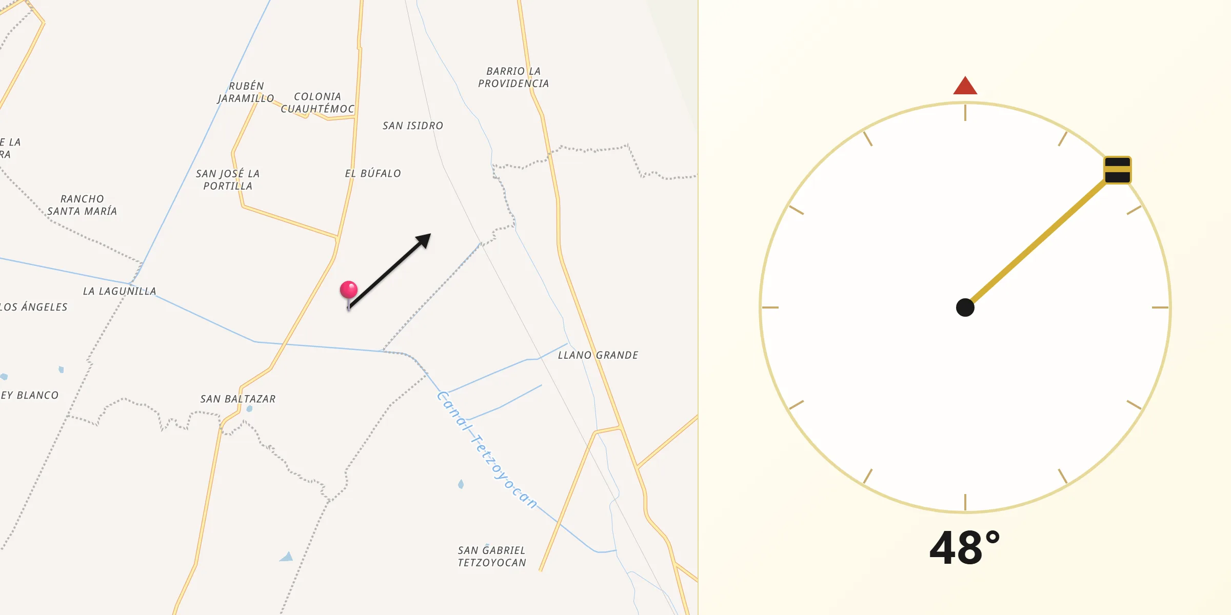 Dirección de la Qibla desde La Laguna