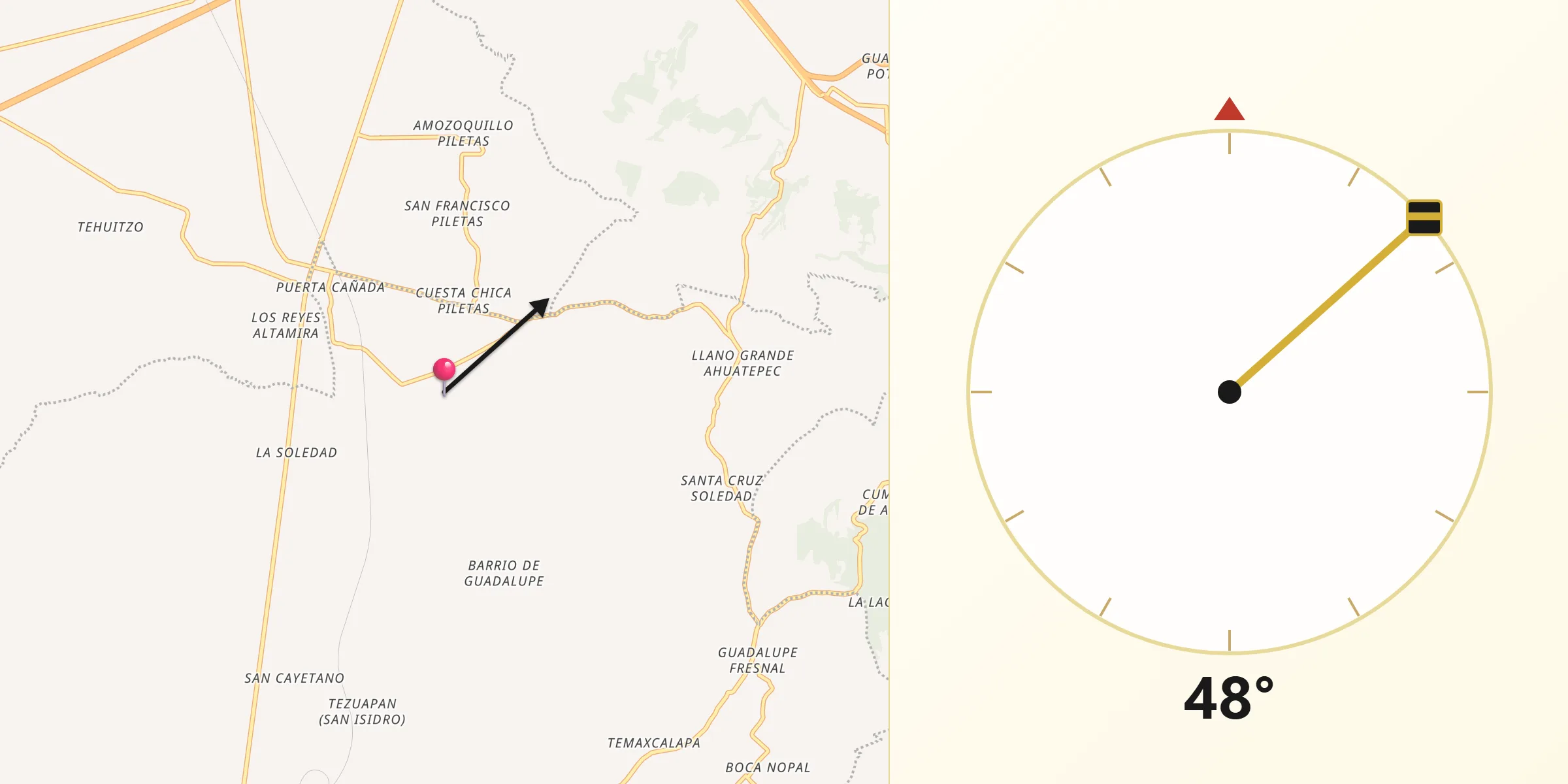 Dirección de la Qibla desde Los Garcías