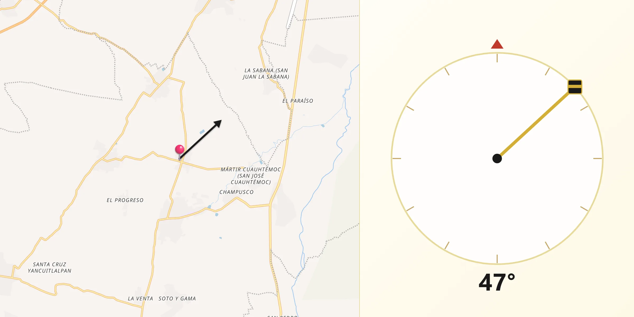 Dirección de la Qibla desde Tronconal