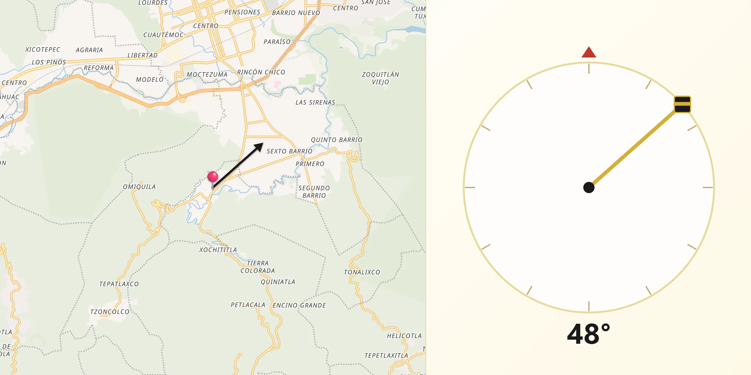 Dirección de la Qibla desde Tlilapan