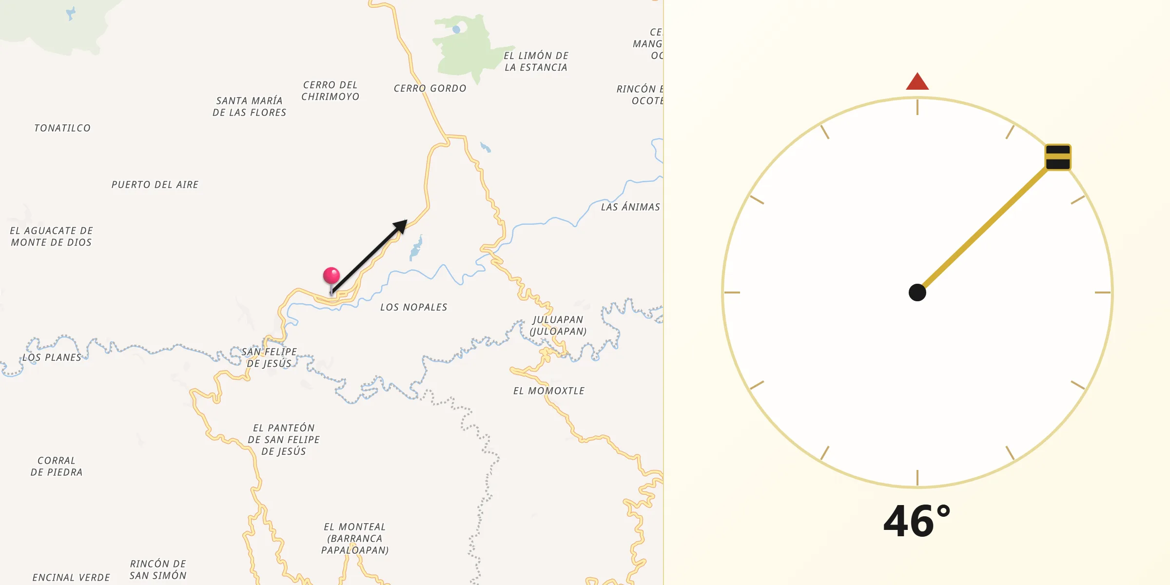 Dirección de la Qibla desde San Miguel Ixtapan