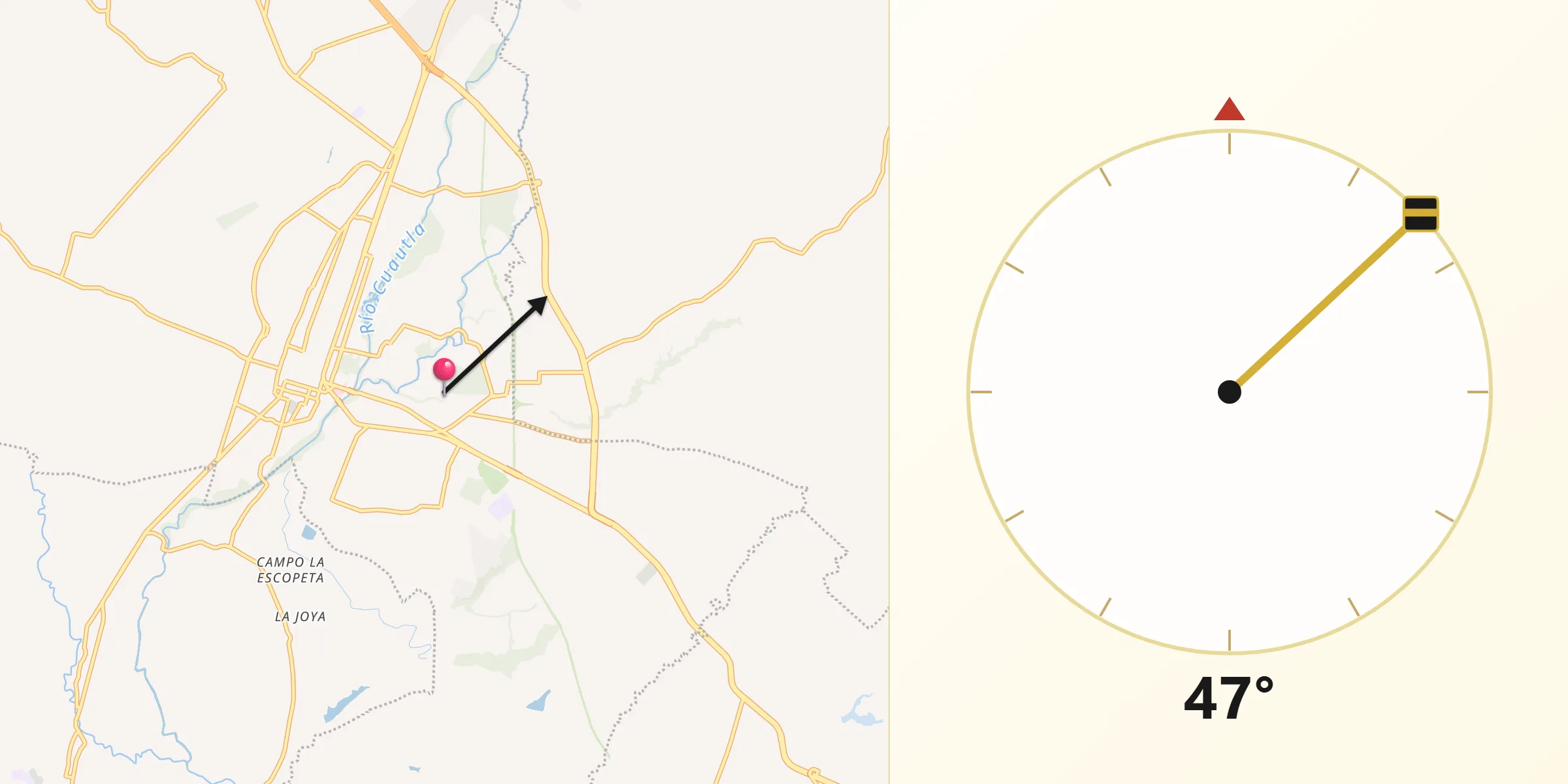 Dirección de la Qibla desde Cuautla