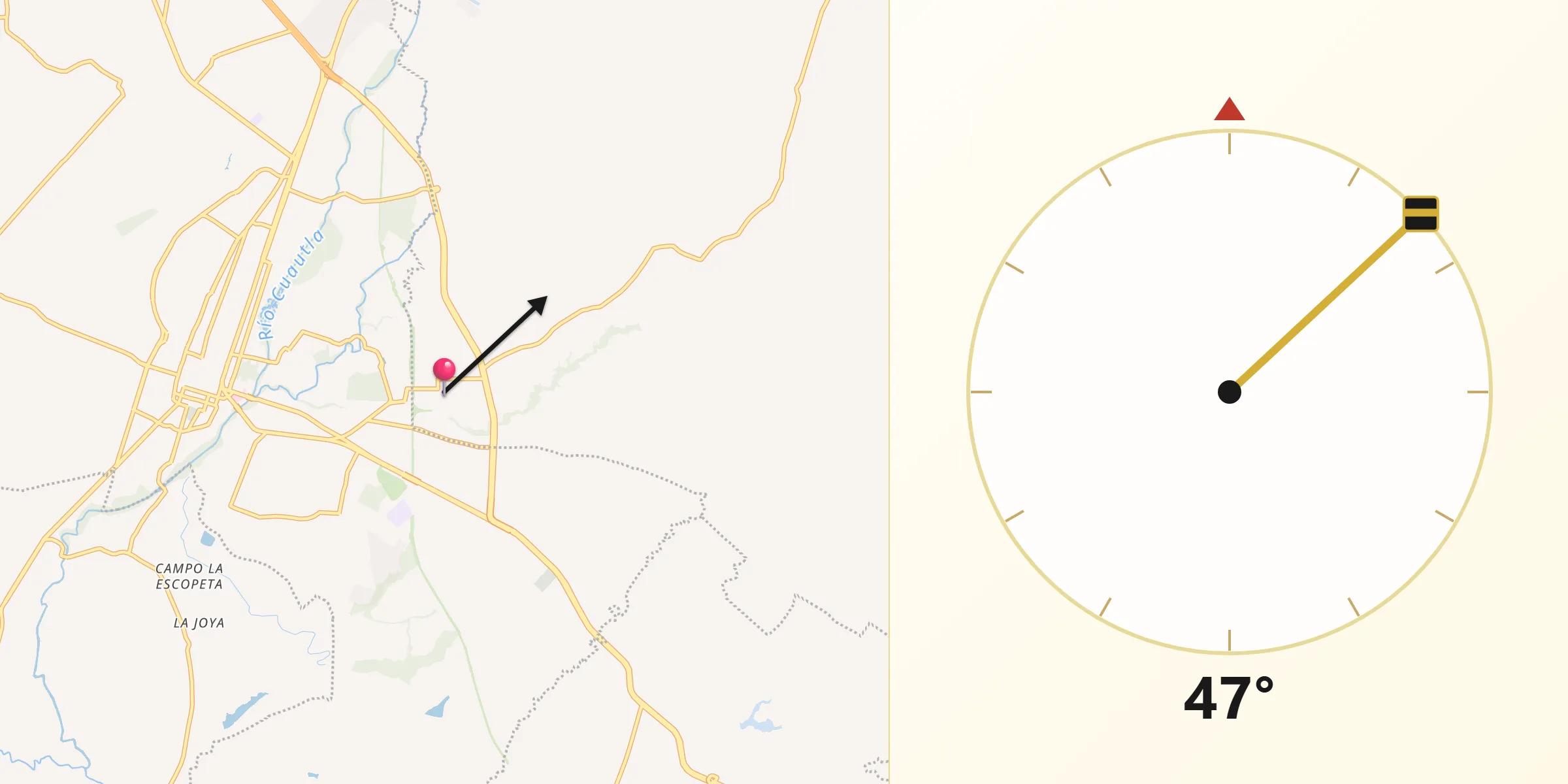 Dirección de la Qibla desde Juan Morales