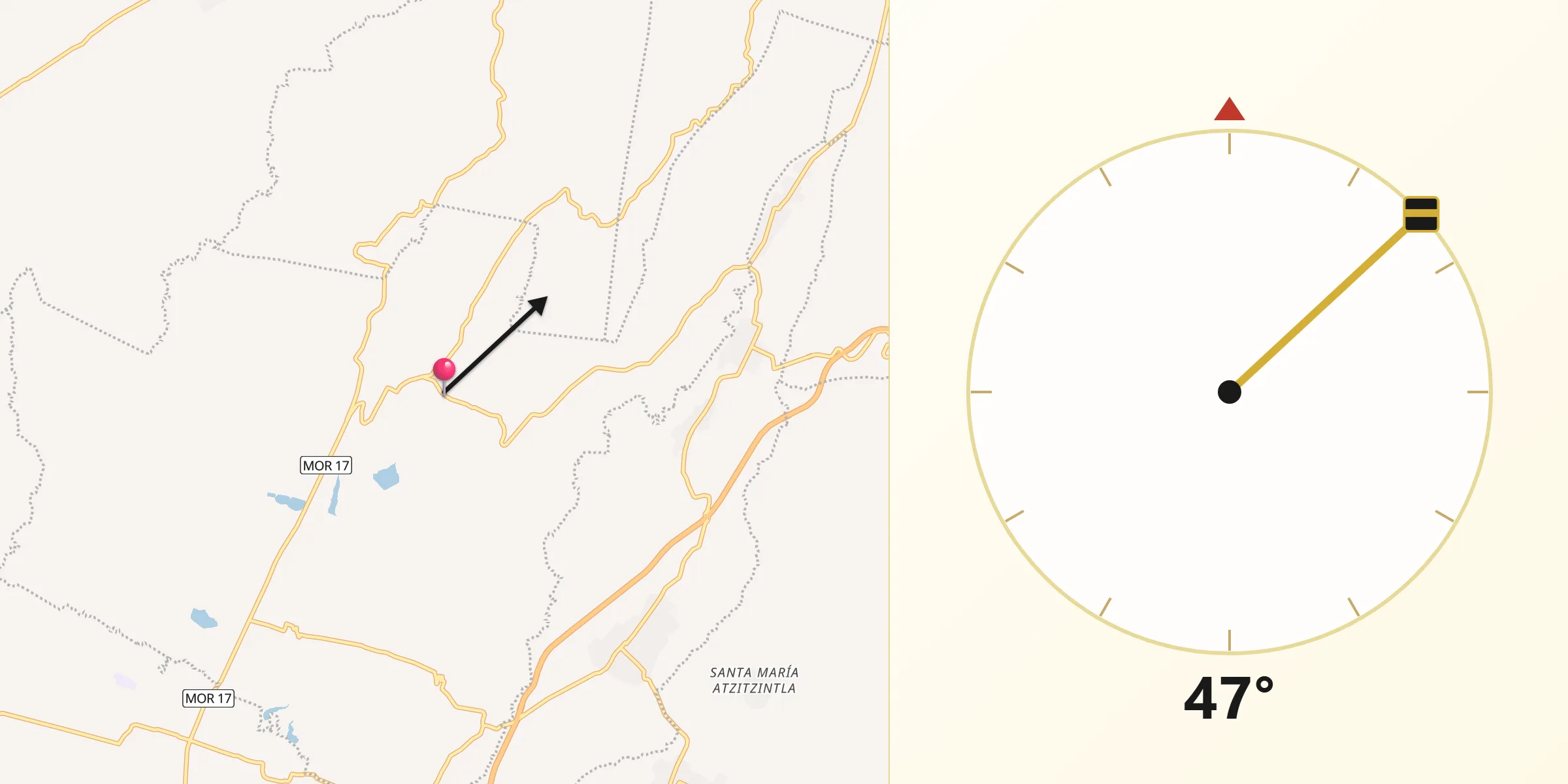 Dirección de la Qibla desde Tlacotepec