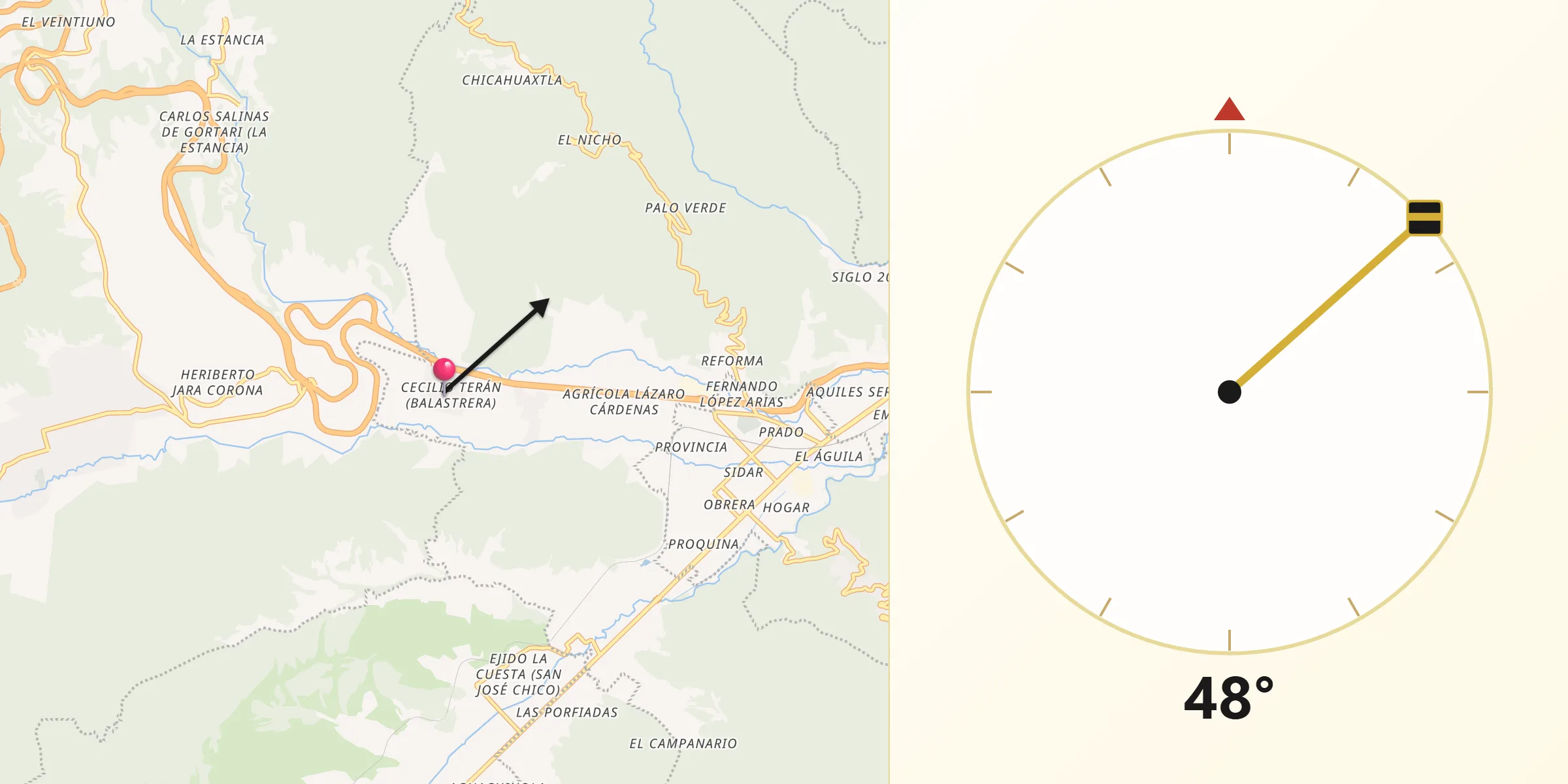 Dirección de la Qibla desde Cecilio Terán