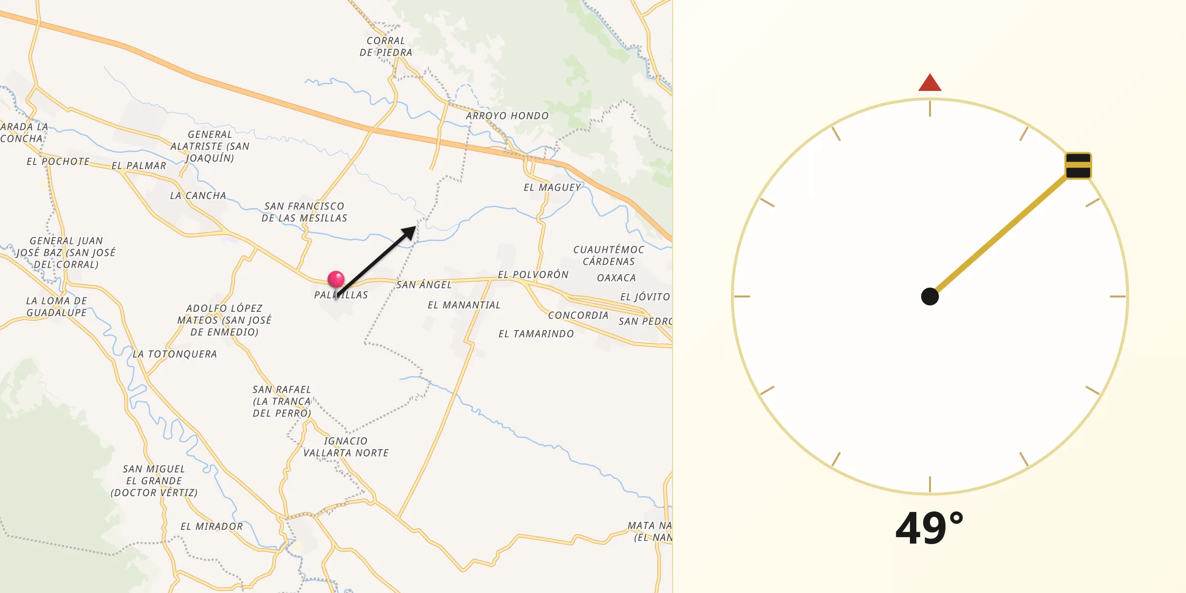 Dirección de la Qibla desde Palmillas