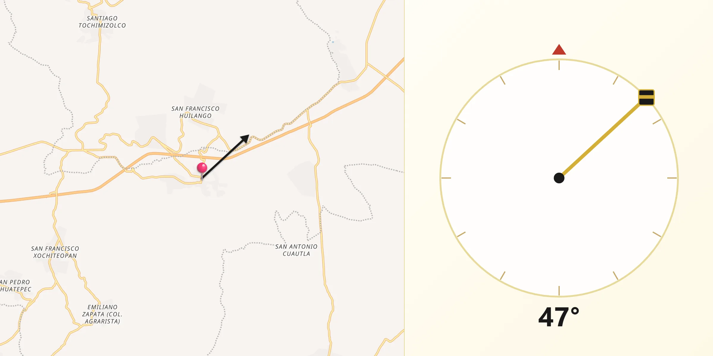 Dirección de la Qibla desde Santiago Atzitzihuacán