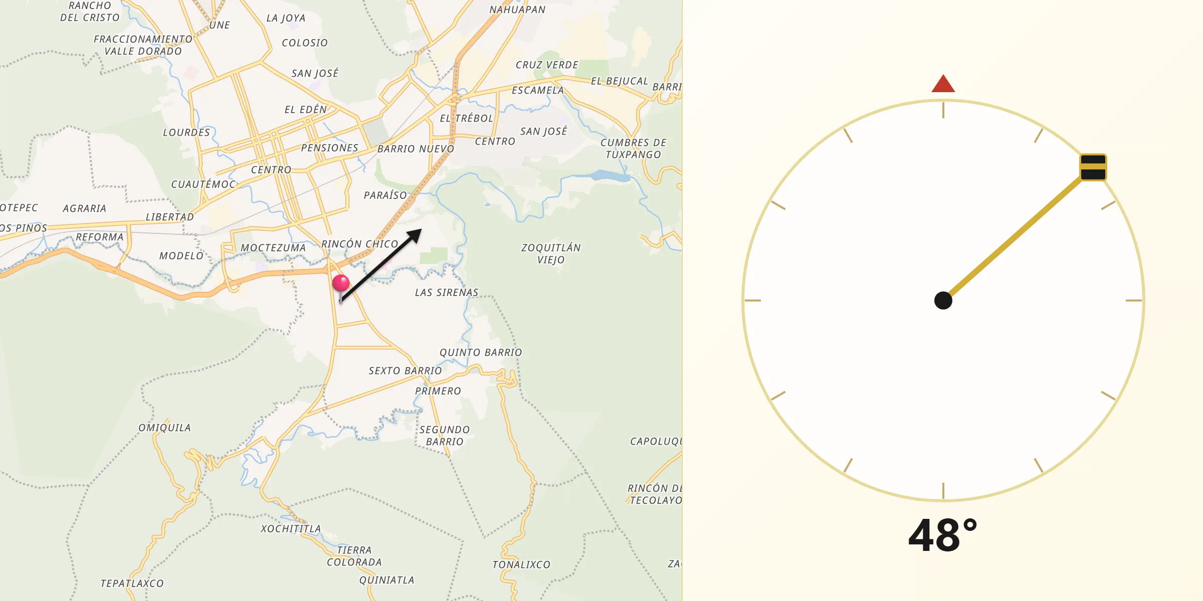 Dirección de la Qibla desde Jalapilla