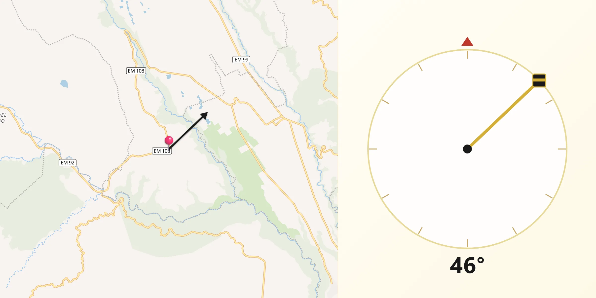 Dirección de la Qibla desde Llano Grande