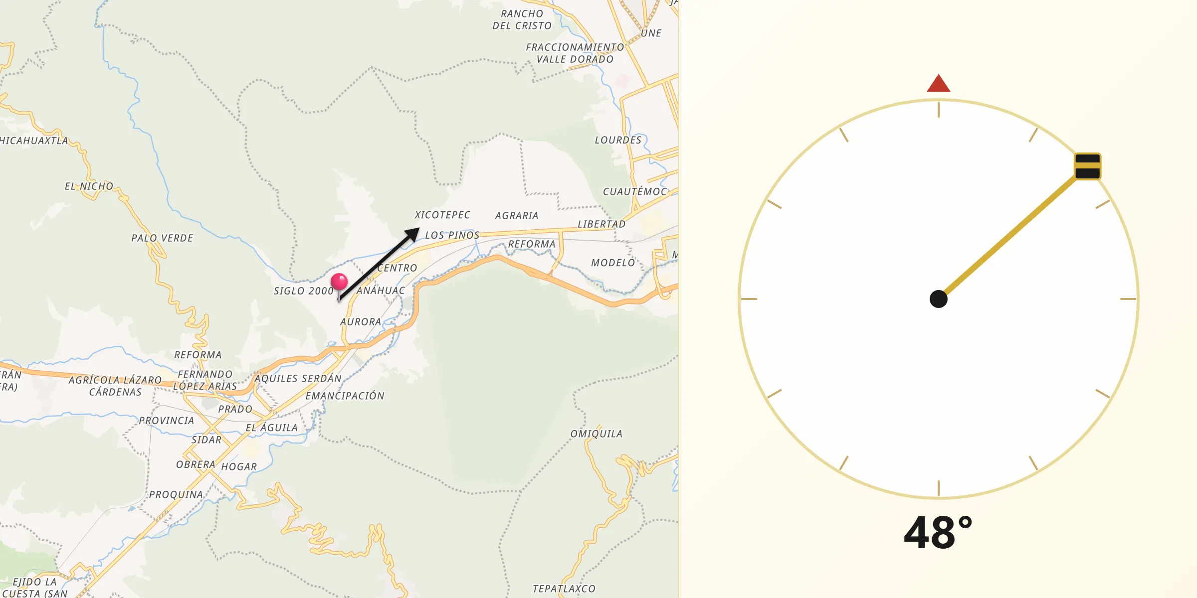 Dirección de la Qibla desde Nogales