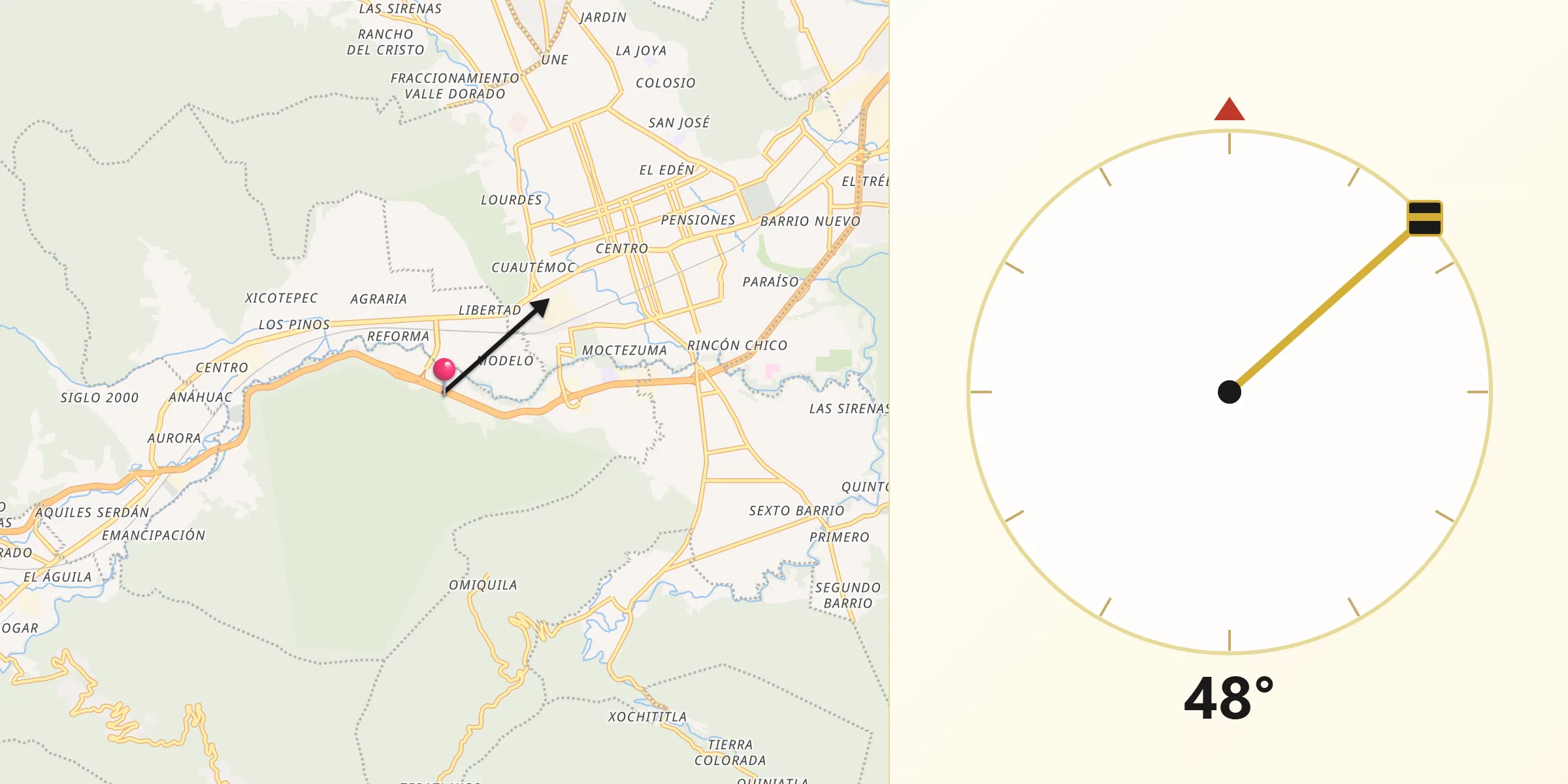 Dirección de la Qibla desde San Cristóbal