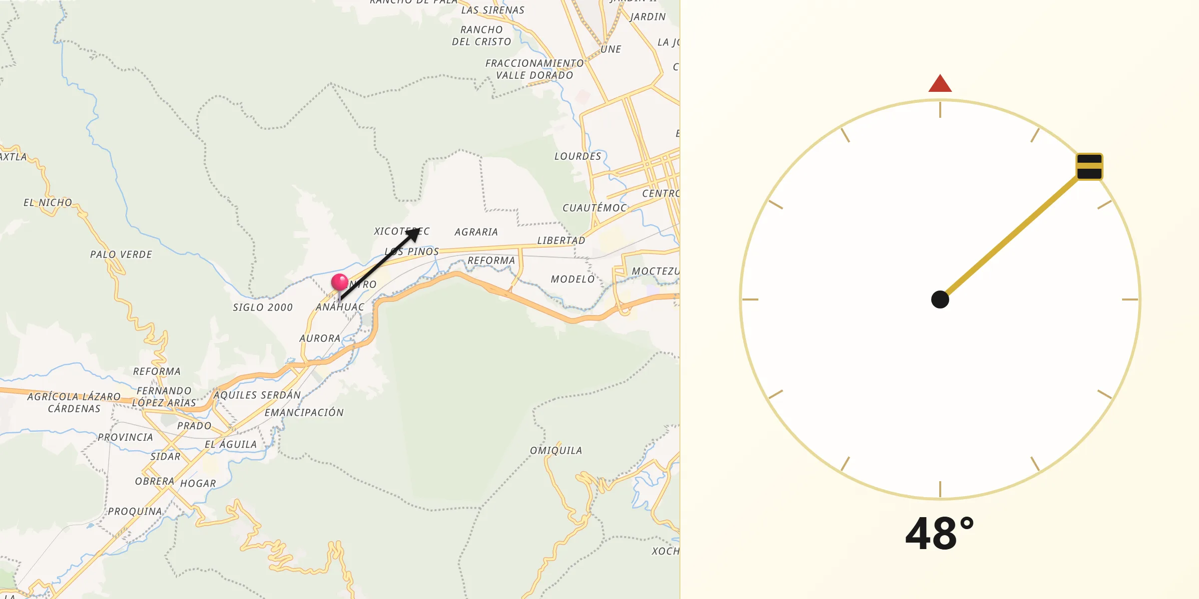 Dirección de la Qibla desde Río Blanco