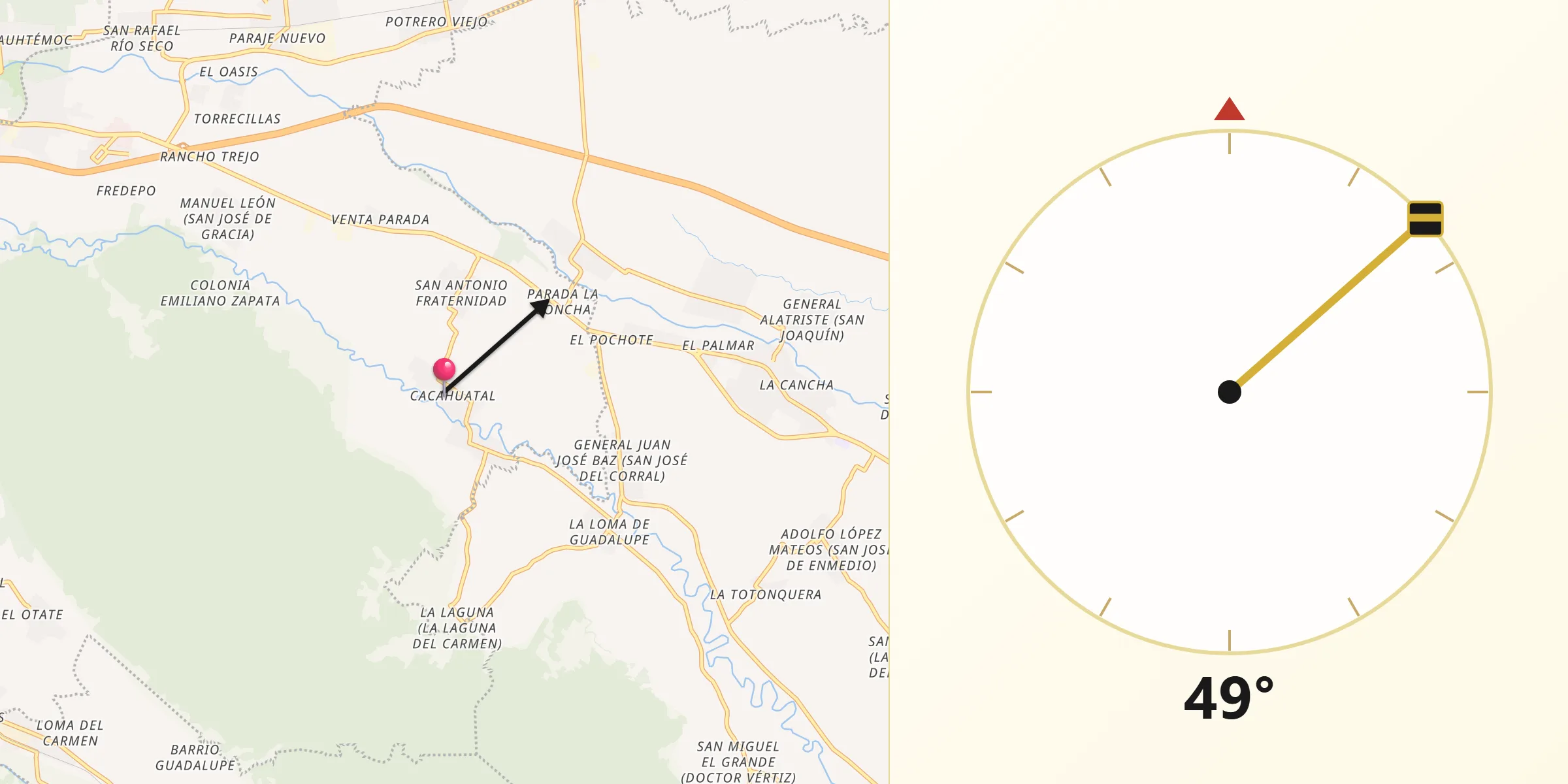 Dirección de la Qibla desde Cacahuatal