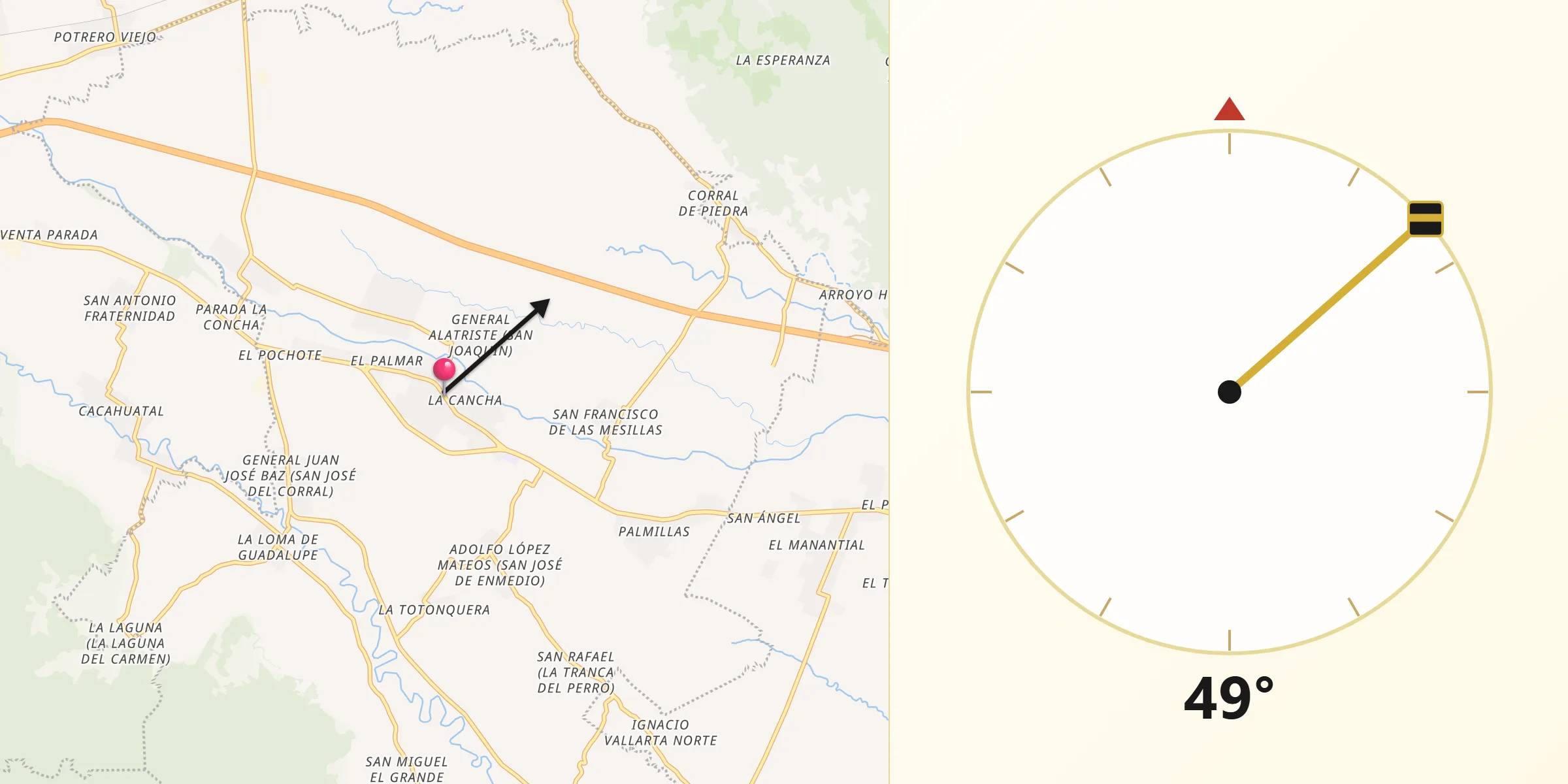 Dirección de la Qibla desde Yanga