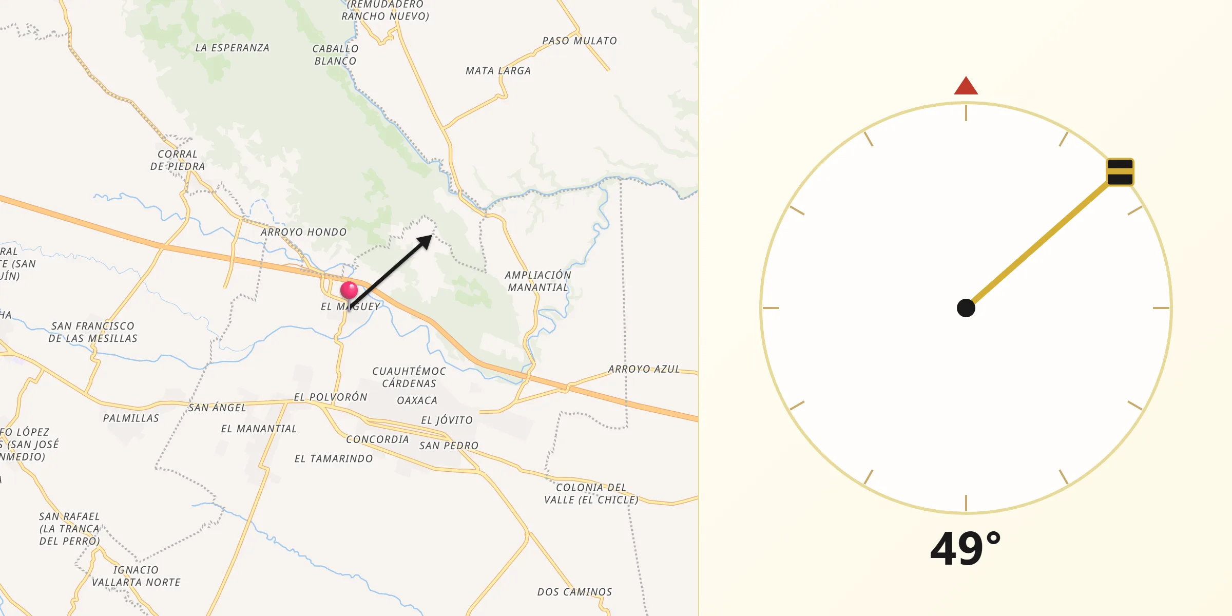 Dirección de la Qibla desde El Maguey