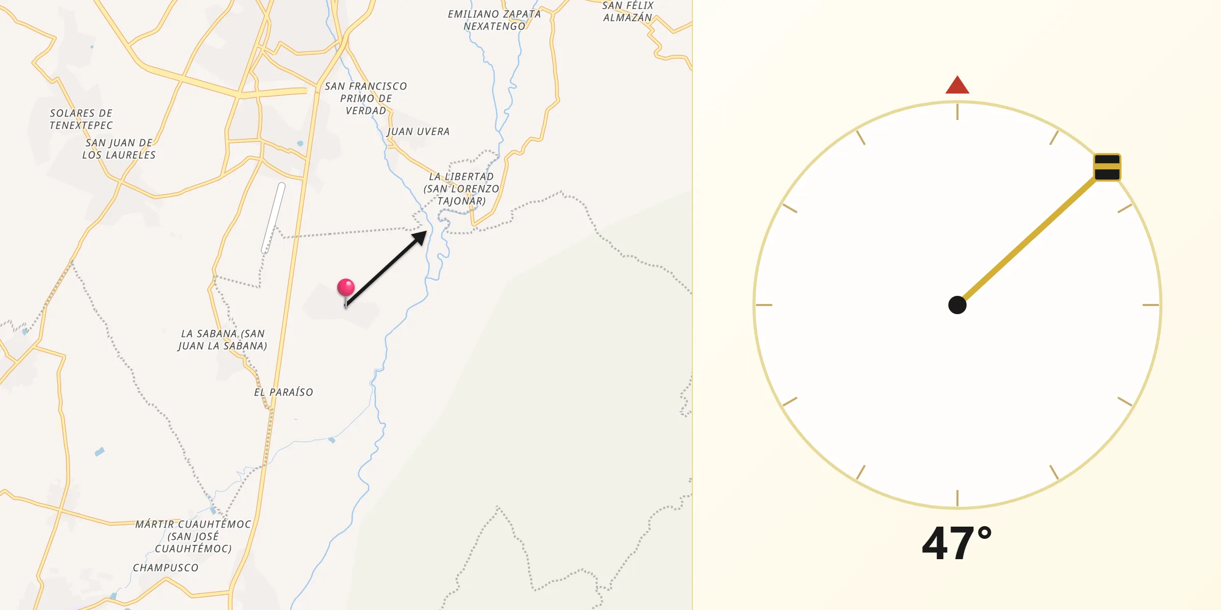 Dirección de la Qibla desde Santa Ana Coatepec