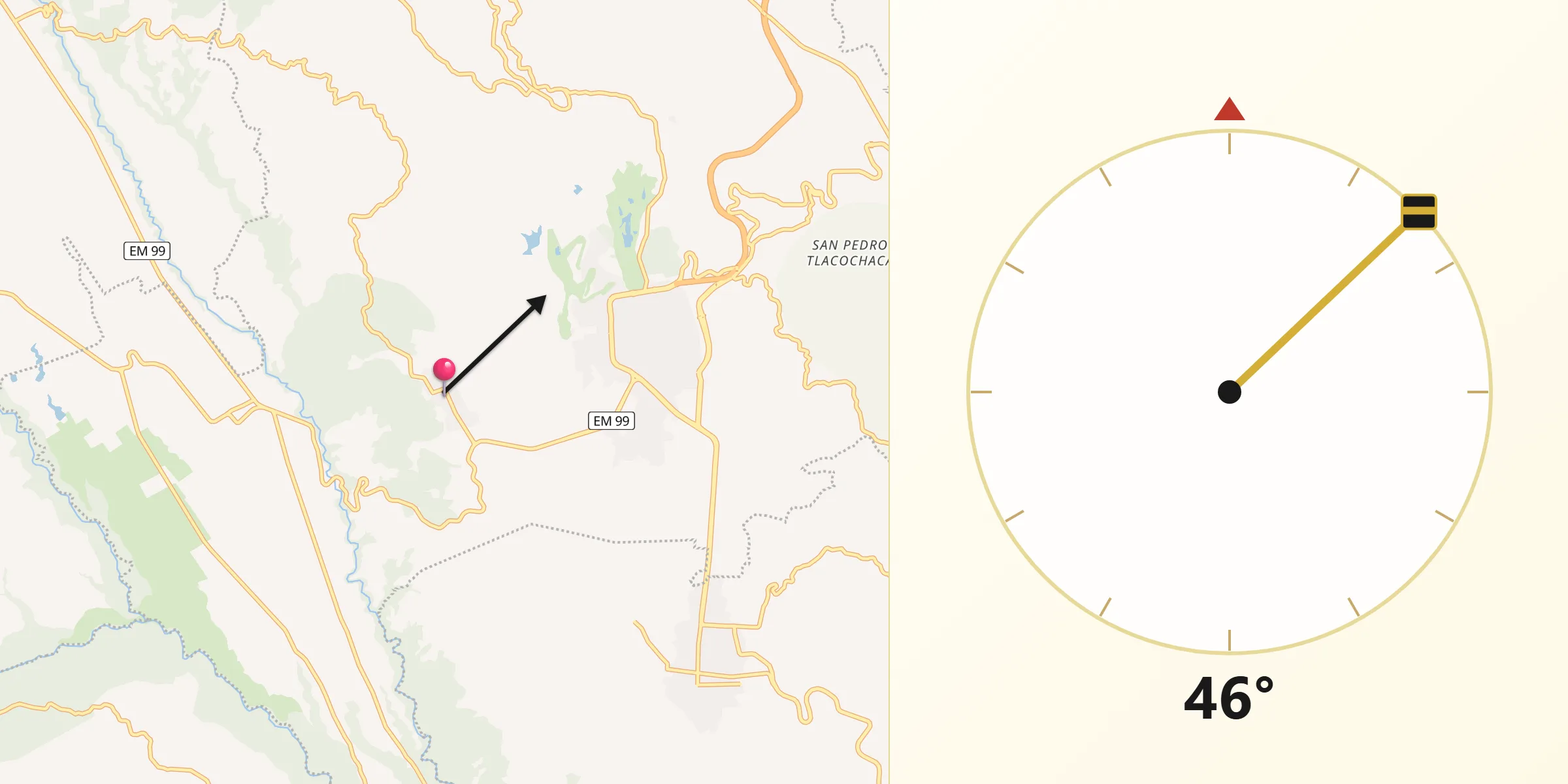 Dirección de la Qibla desde Tecomatepec
