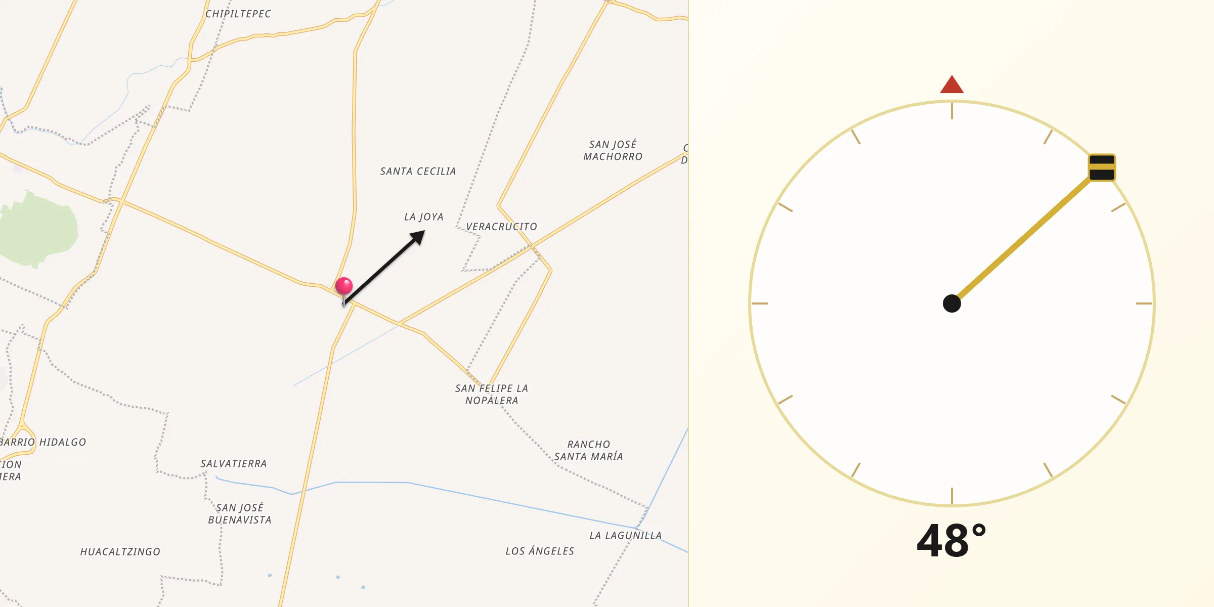 Dirección de la Qibla desde Tochtepec