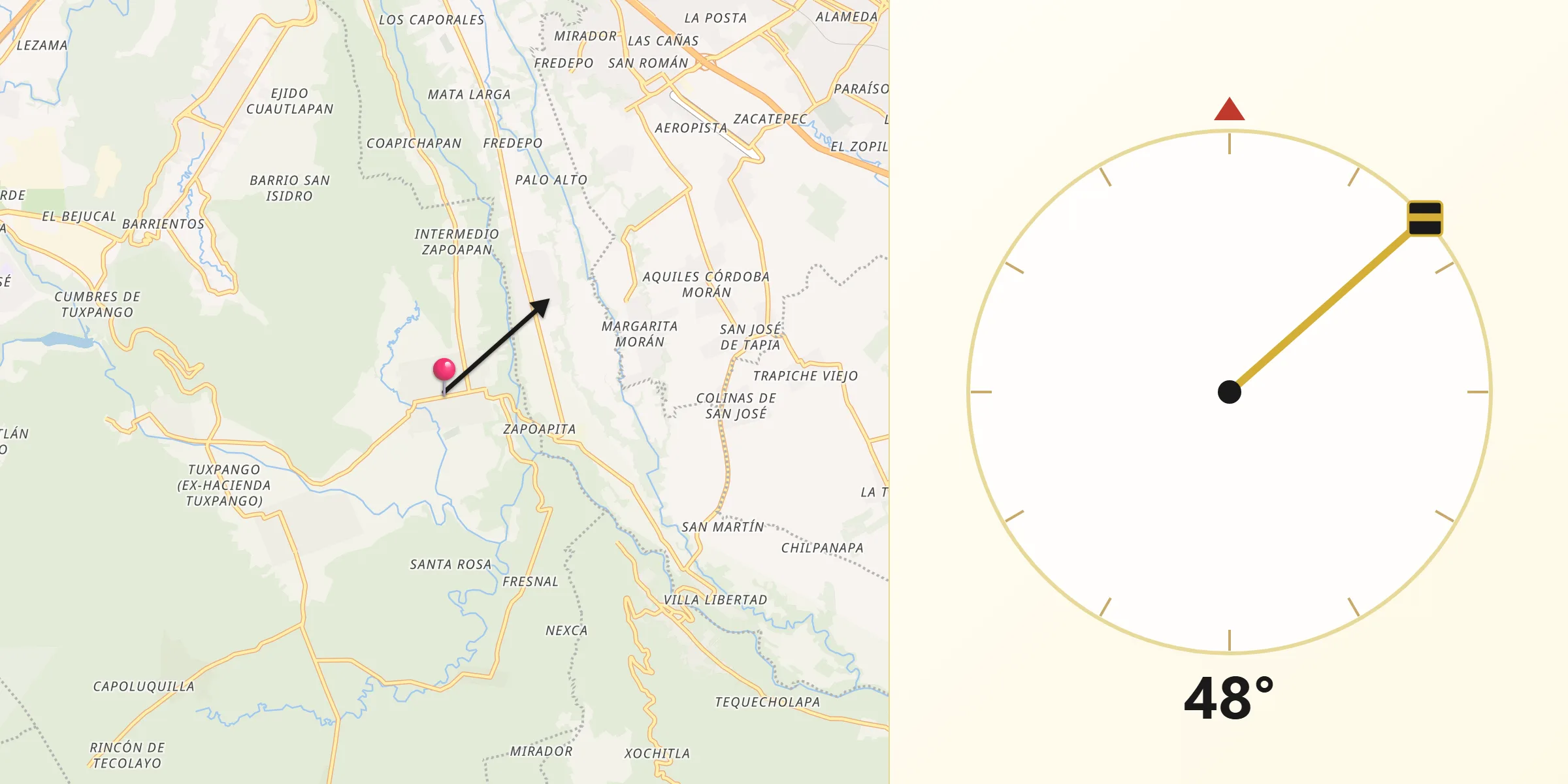 Dirección de la Qibla desde Zapoapan