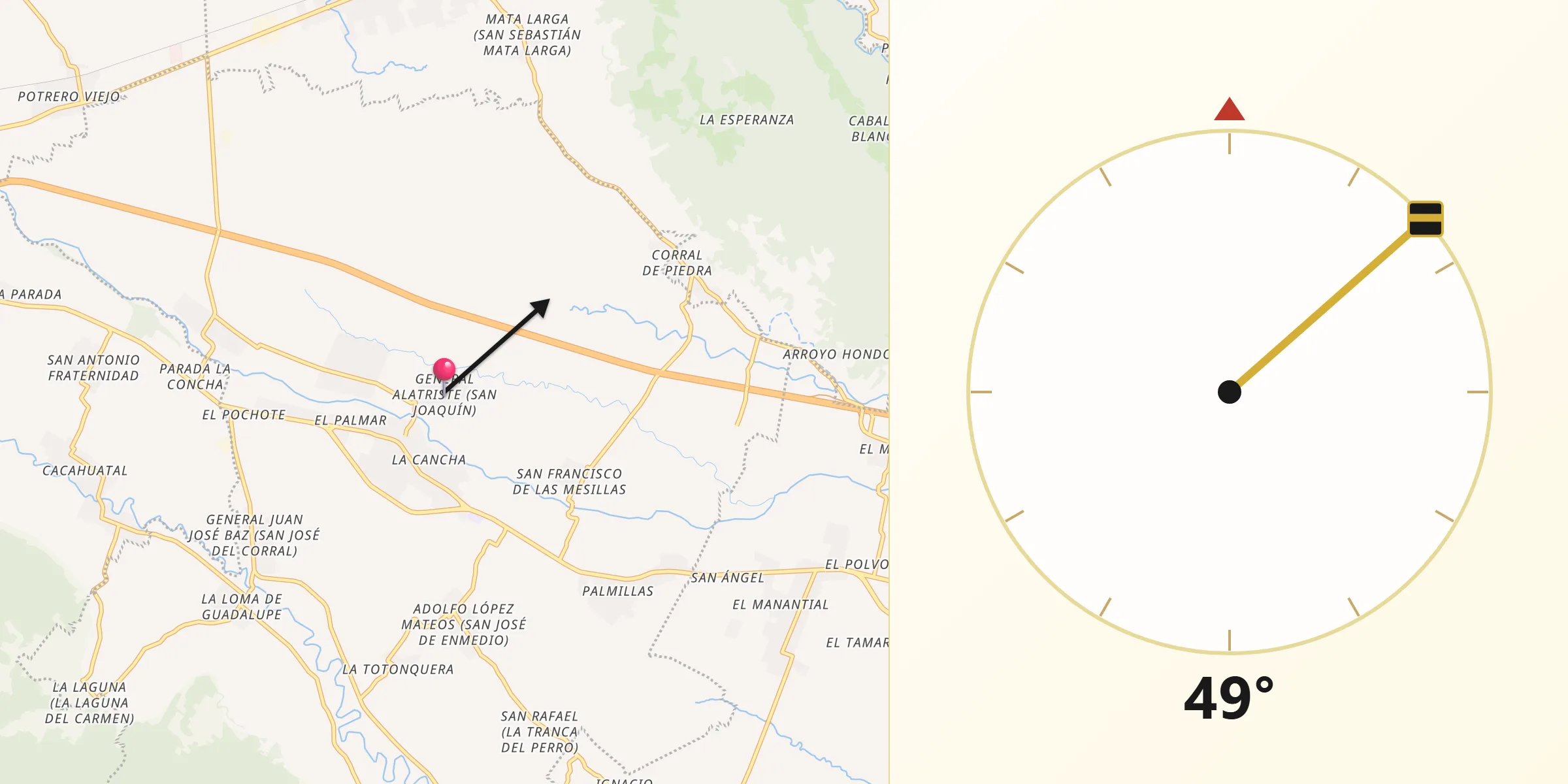 Dirección de la Qibla desde General Alatriste (San Joaquín)