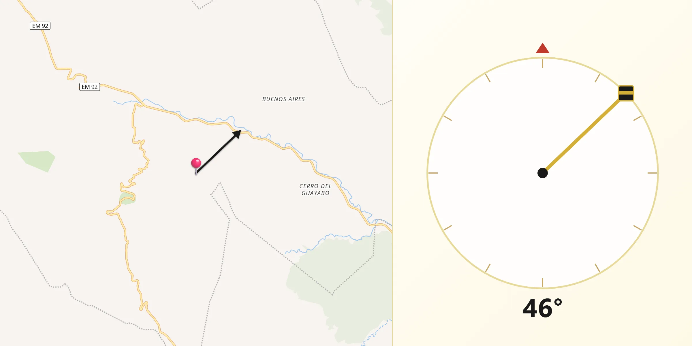 Dirección de la Qibla desde Almoloya de Alquisiras