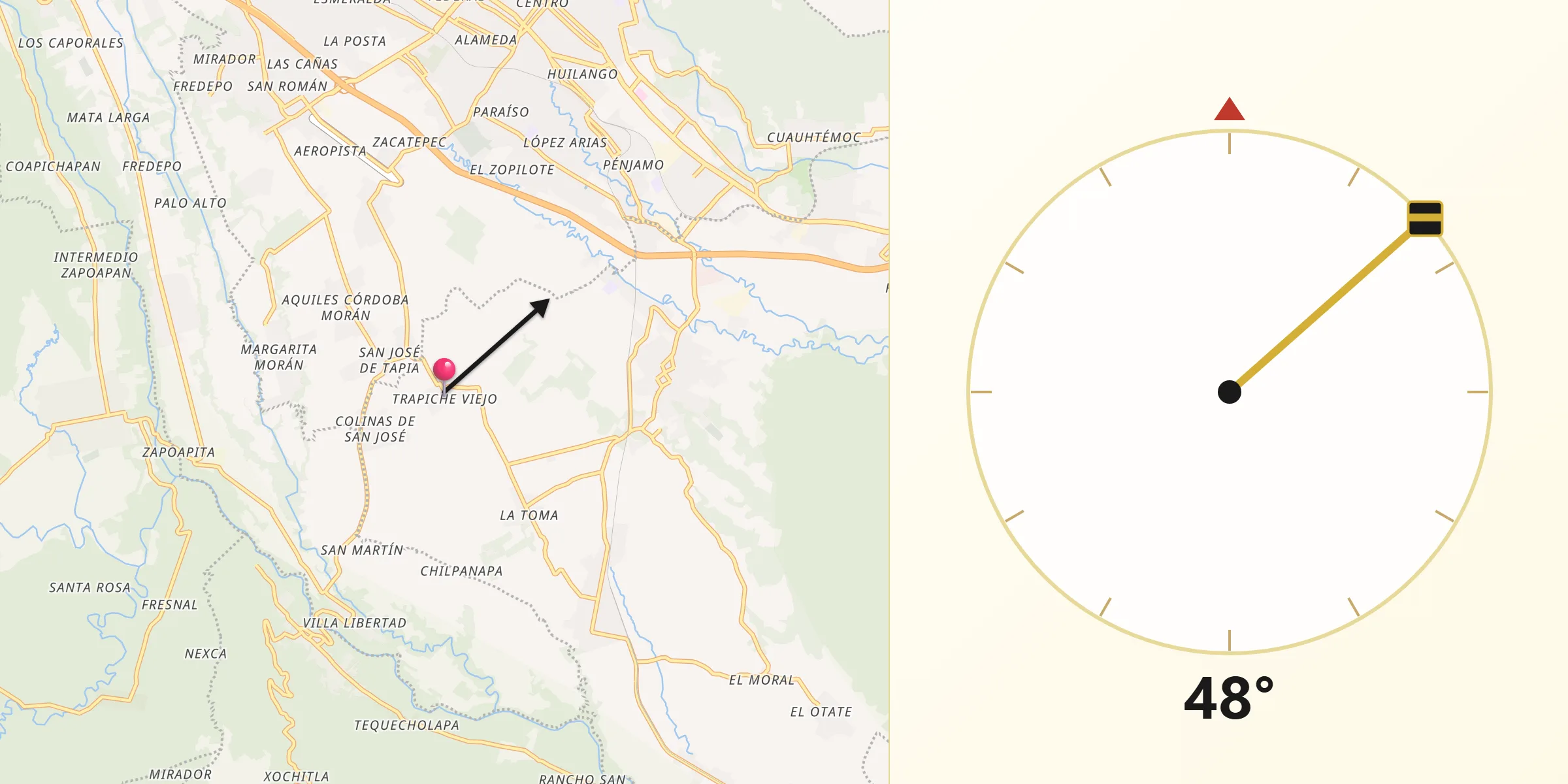 Dirección de la Qibla desde Trapiche Viejo