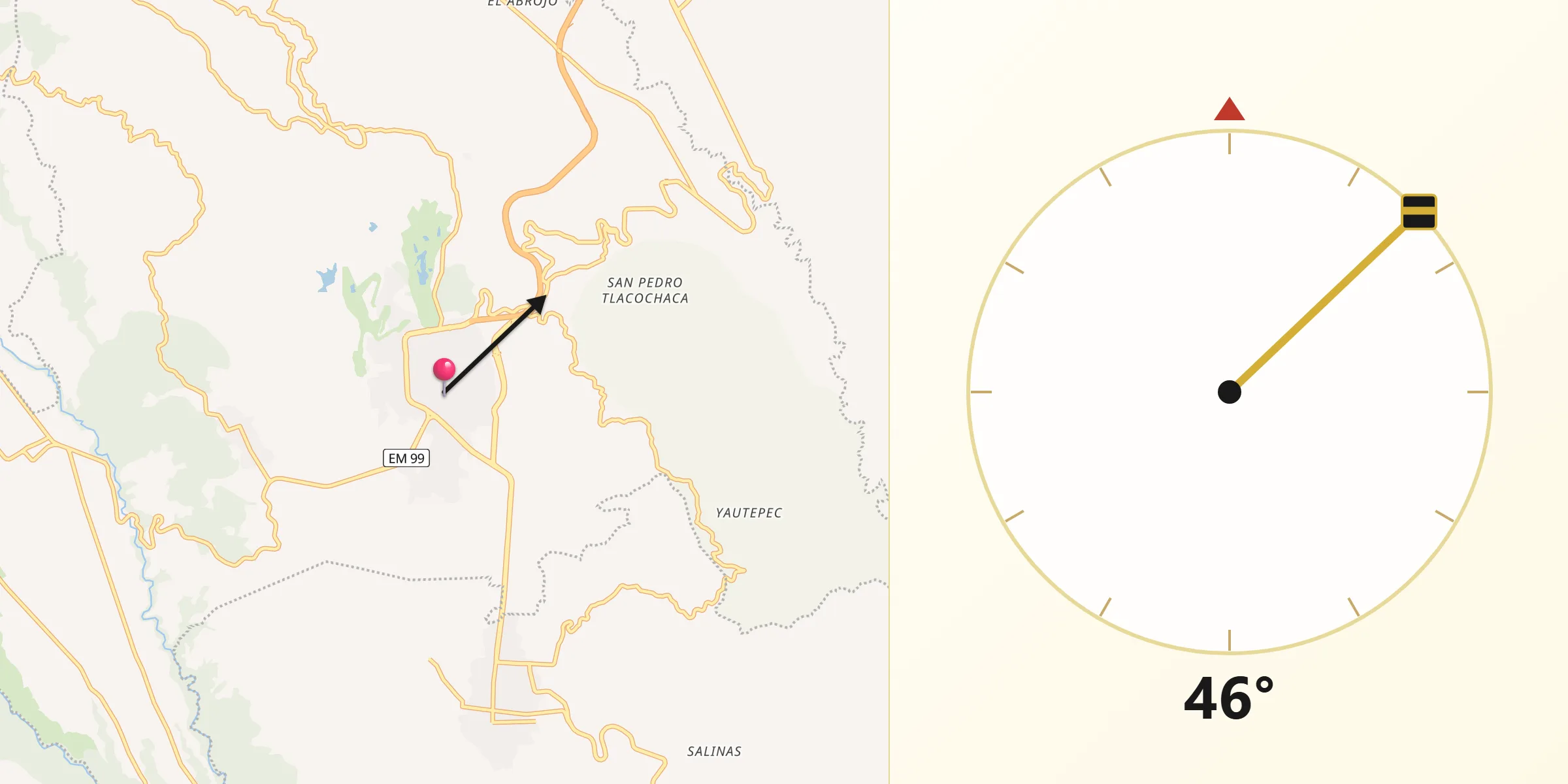 Dirección de la Qibla desde Ixtapan de la Sal