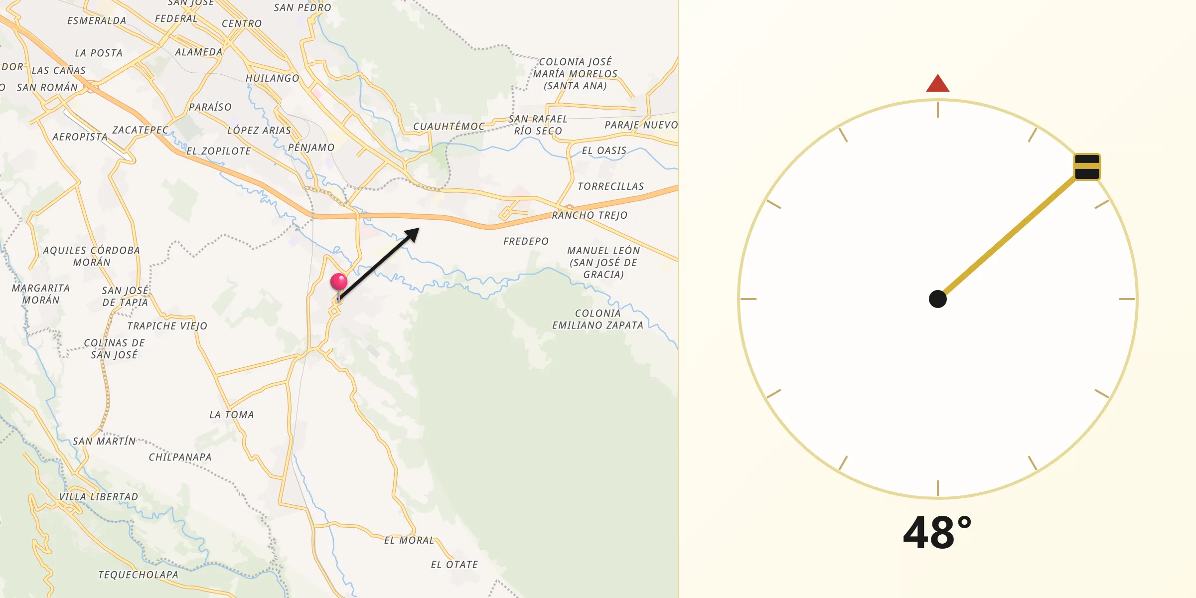 Dirección de la Qibla desde Amatlán de los Reyes