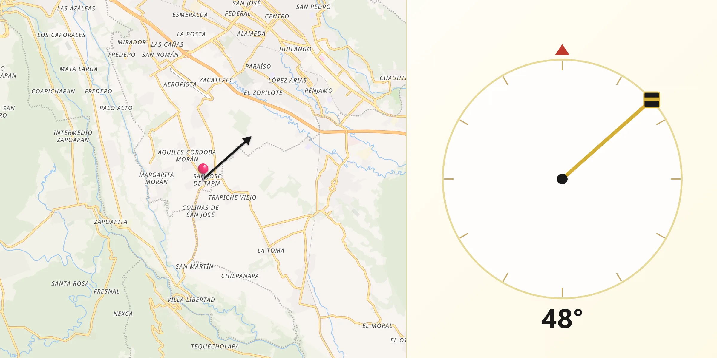 Dirección de la Qibla desde San José de Tapia