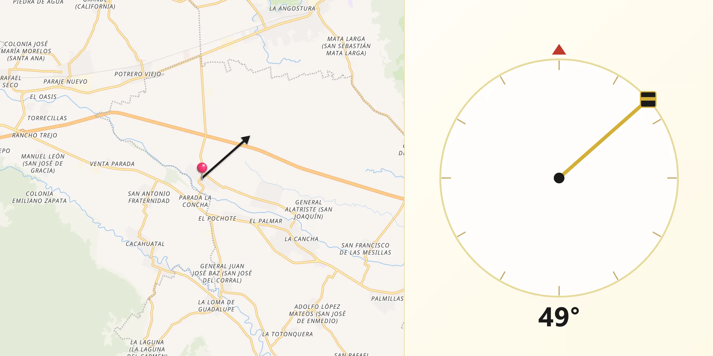 Dirección de la Qibla desde Ex-hacienda la Concepción