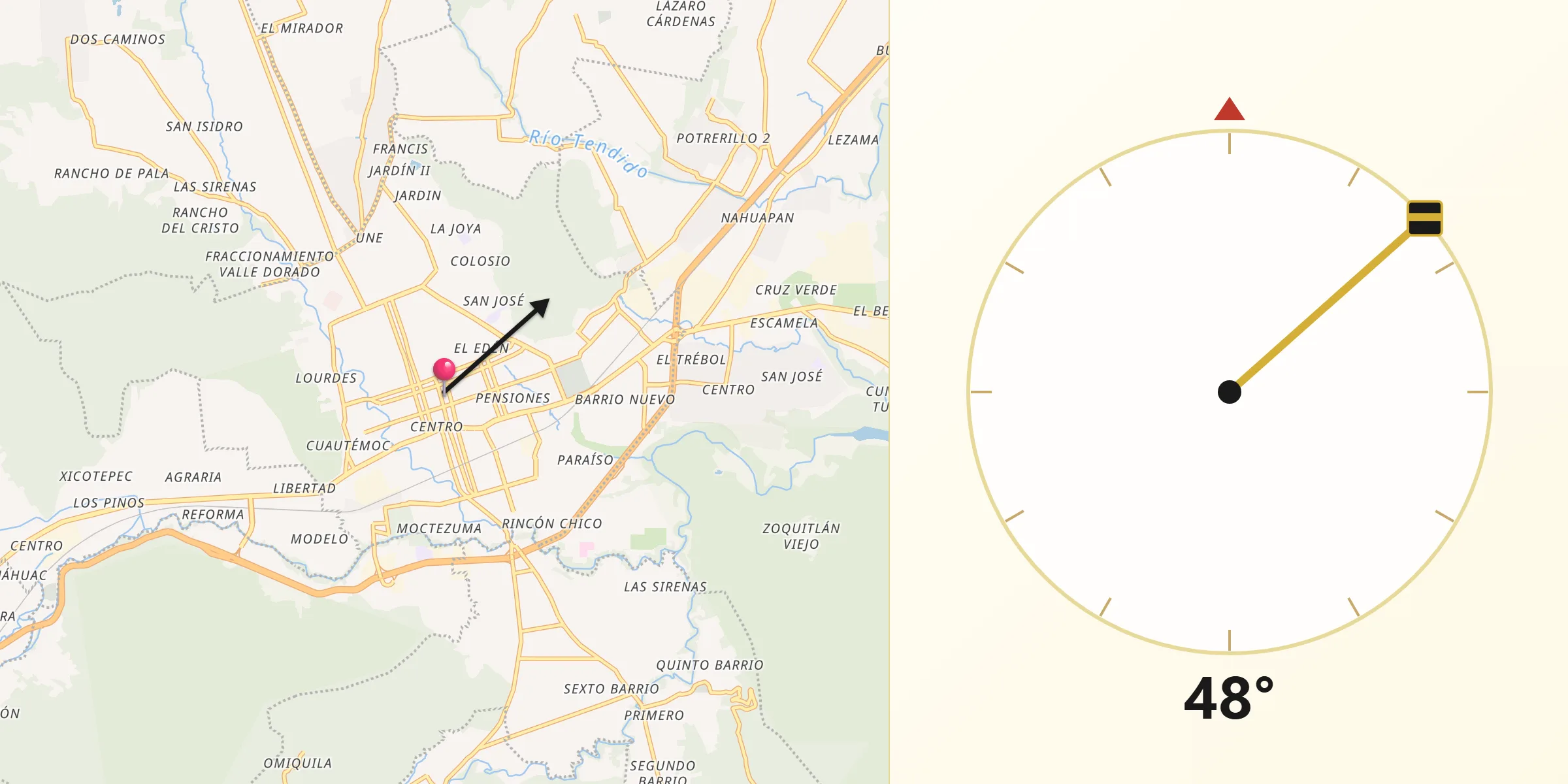 Dirección de la Qibla desde Orizaba