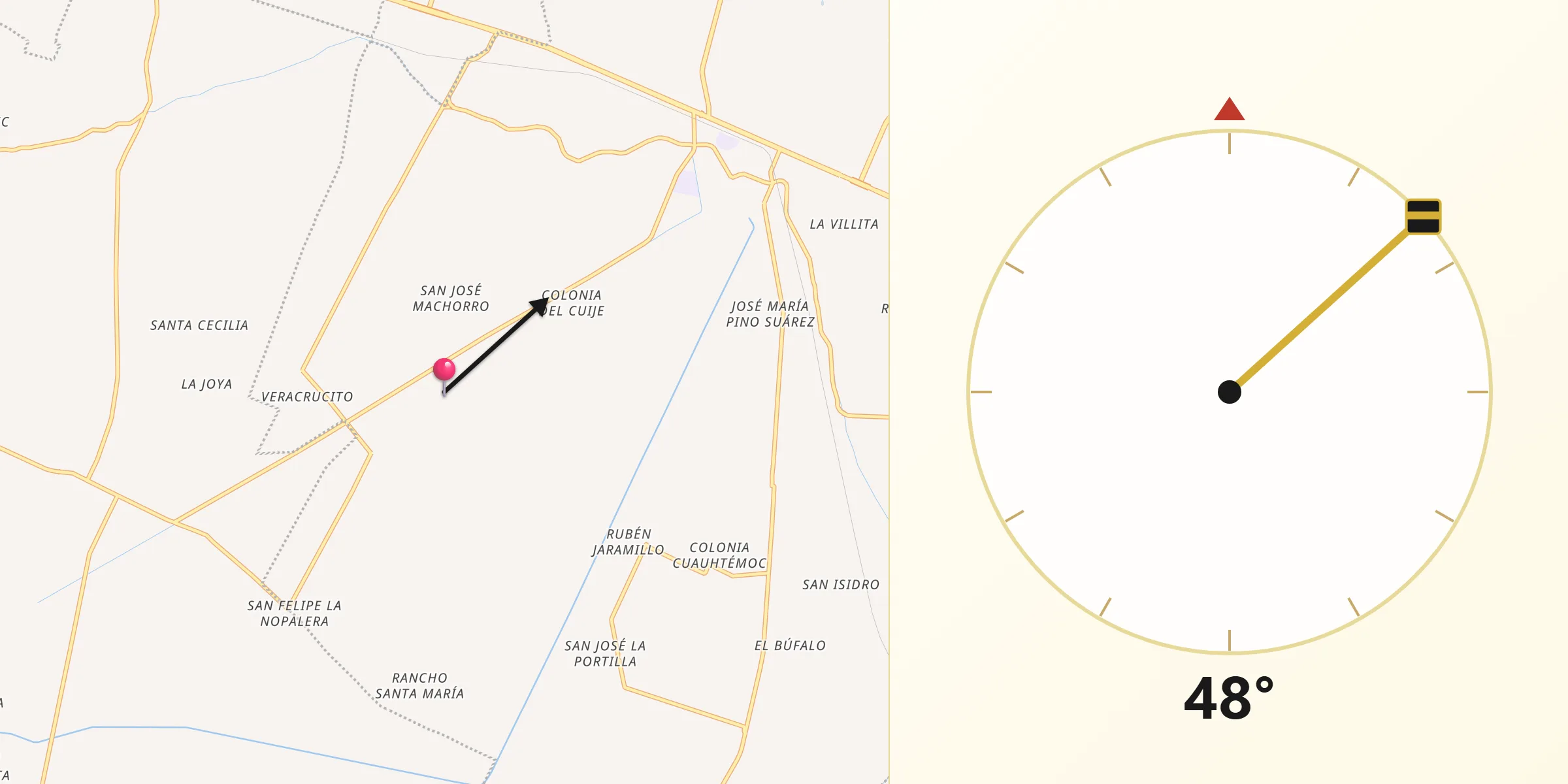 Dirección de la Qibla desde San Antonio Tecolco