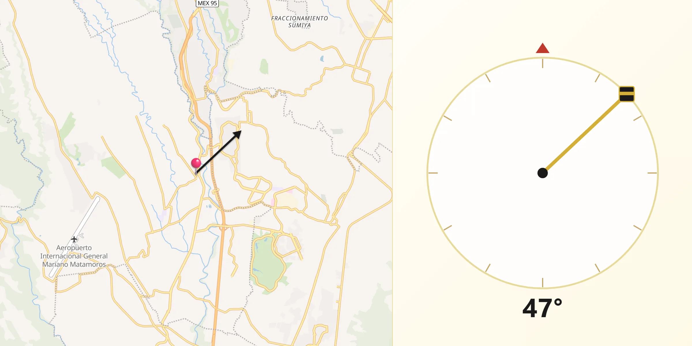 Dirección de la Qibla desde Temixco