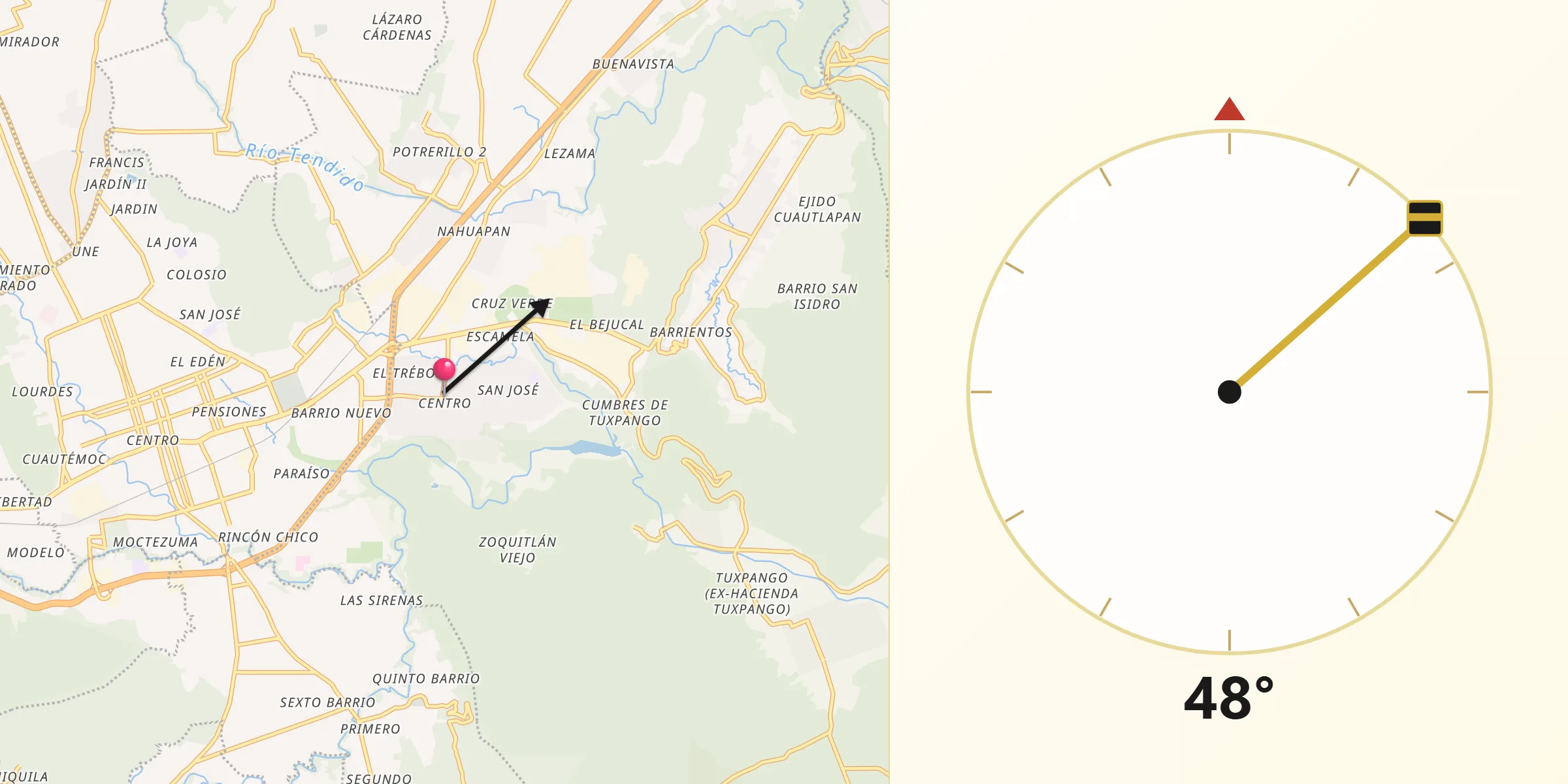 Dirección de la Qibla desde Ixtaczoquitlán