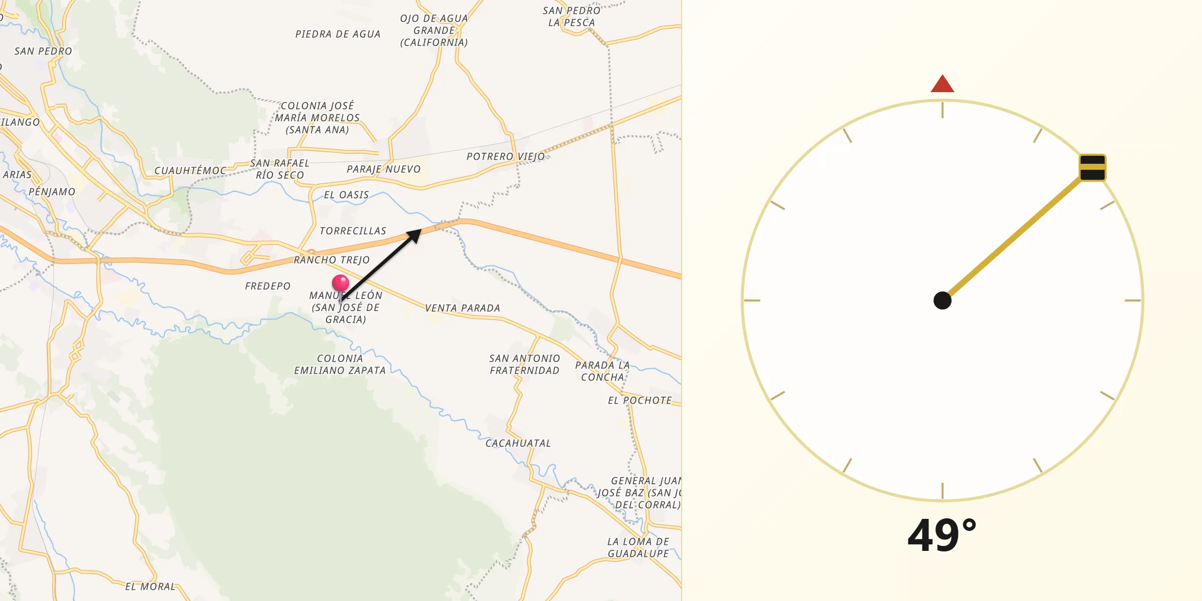 Dirección de la Qibla desde Manuel León