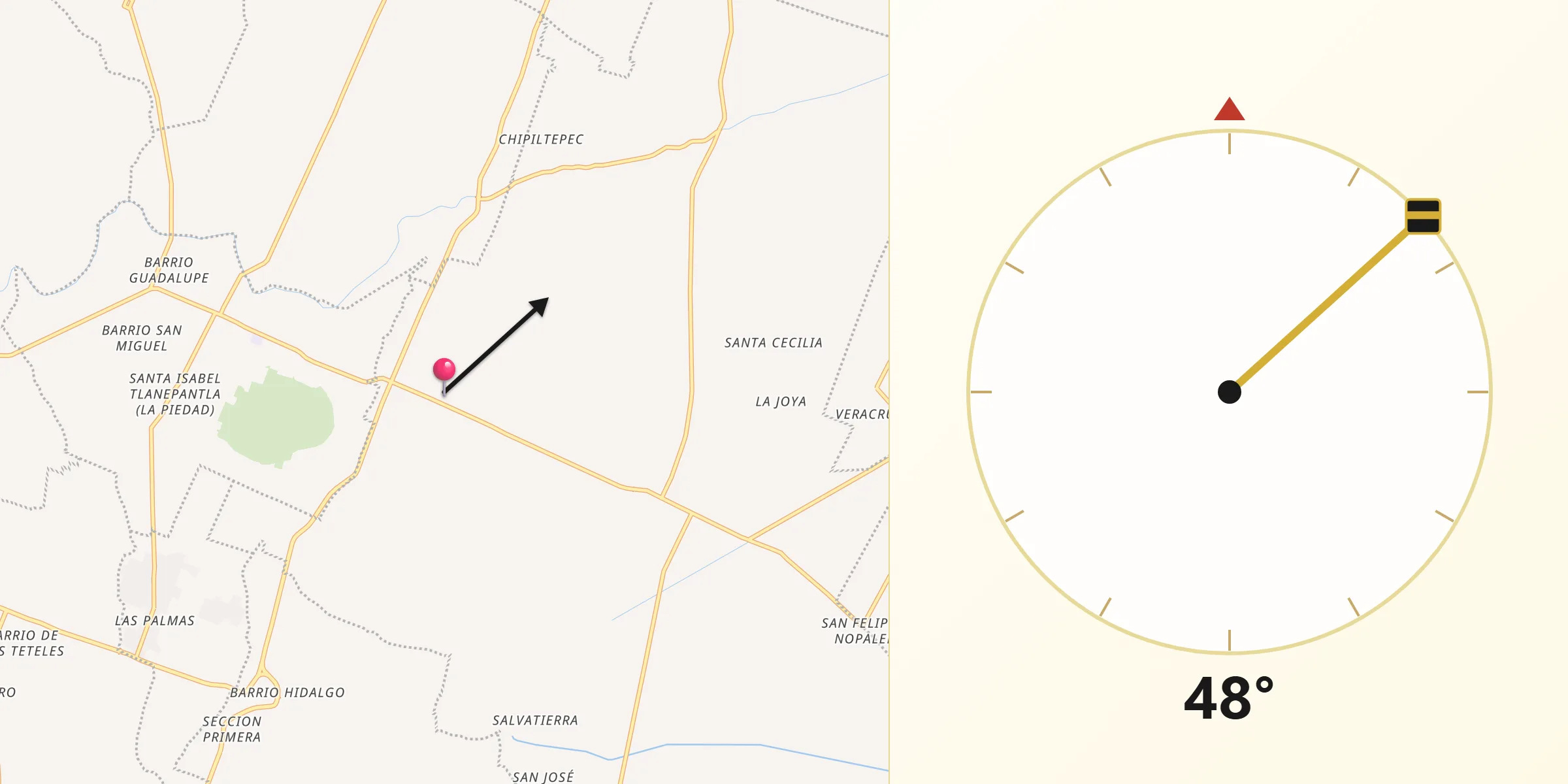 Dirección de la Qibla desde Ometepec