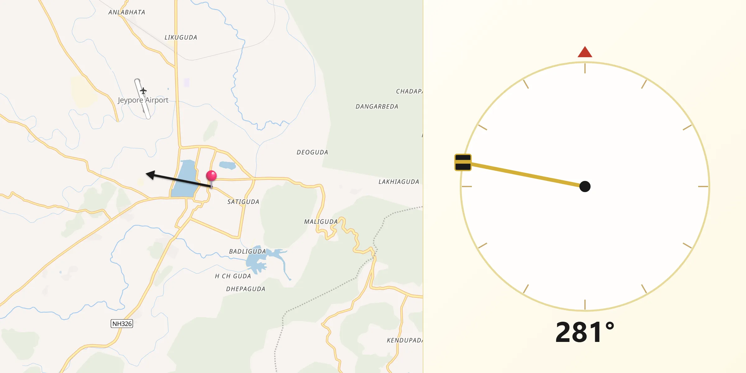 Qibla Direction from Jeypore