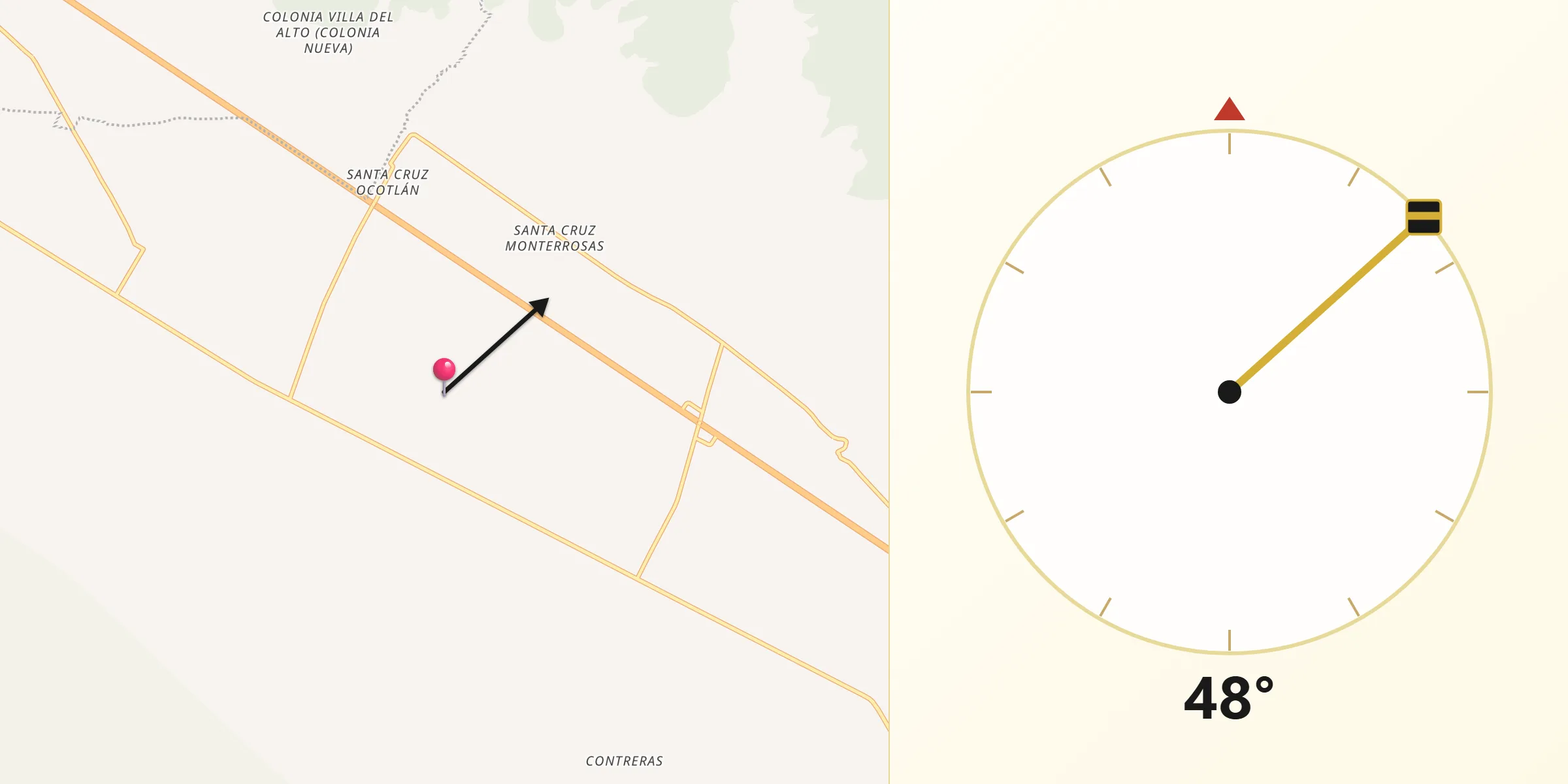 Dirección de la Qibla desde San Isidro Monterrosas