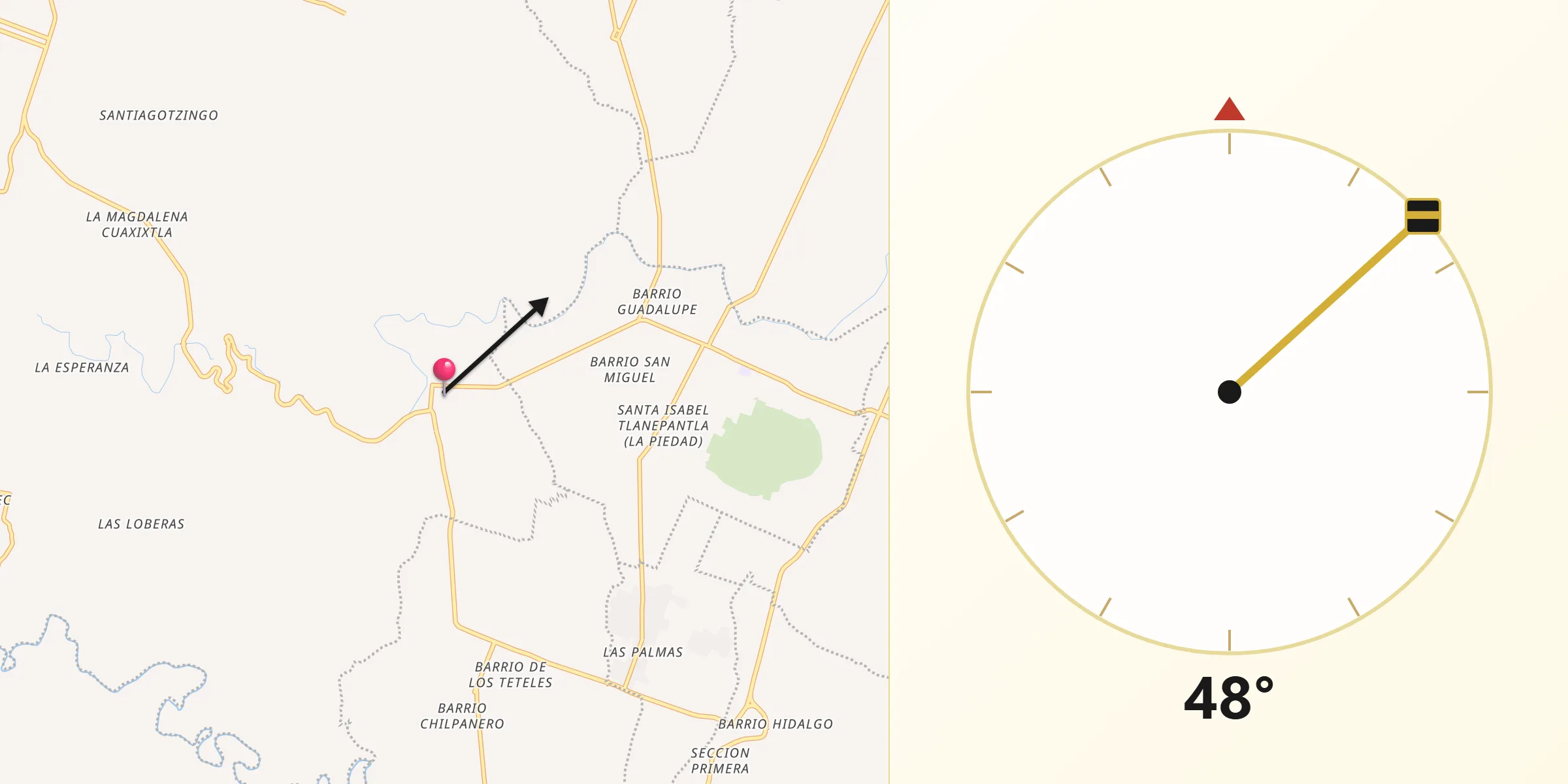 Dirección de la Qibla desde Ahuatepec