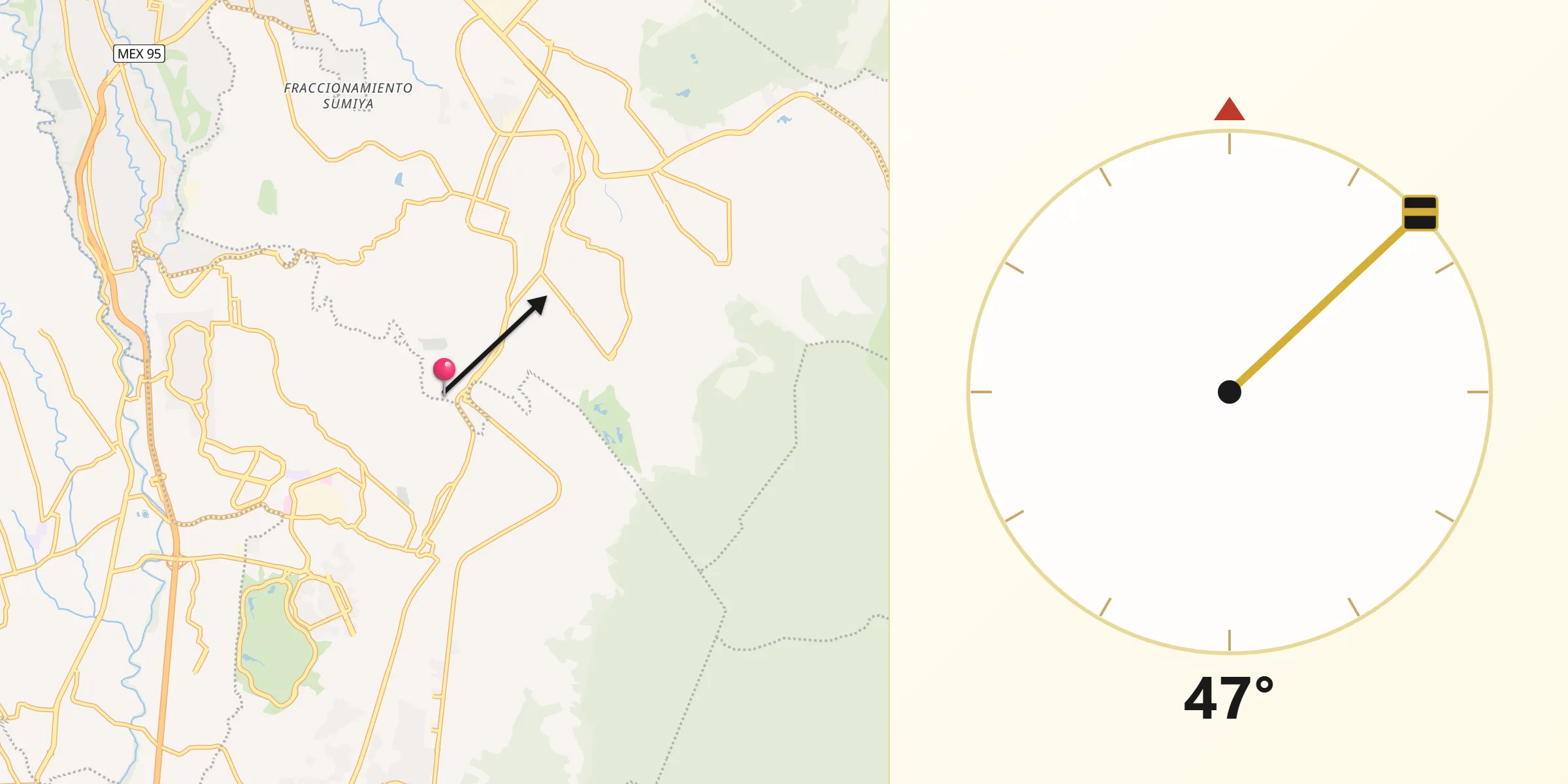 Dirección de la Qibla desde Calera Chica