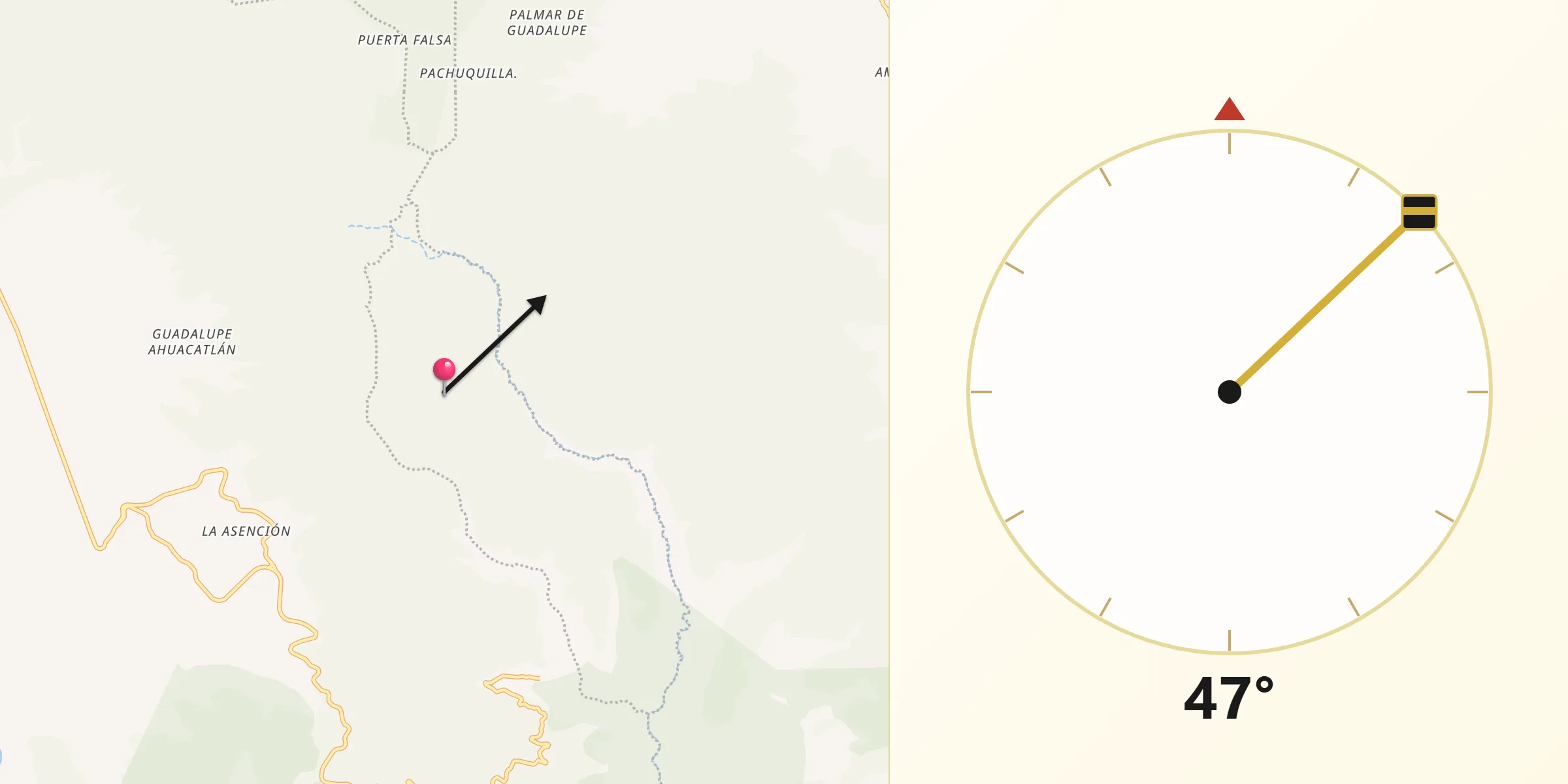 Dirección de la Qibla desde San José Chalmita